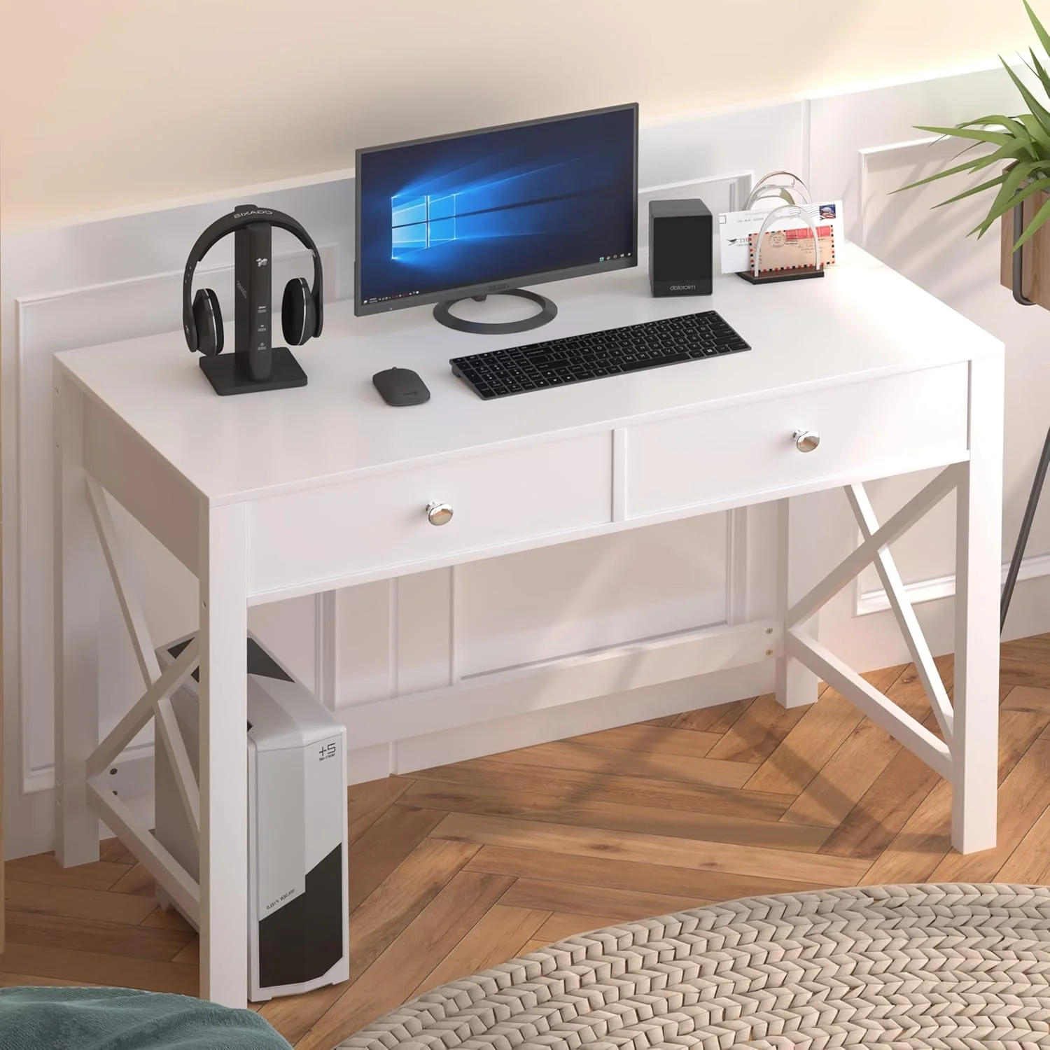 WiberWi Home Office Desk with Drawers, Modern Writing Computer Desk for Bedroom, Small Makeup Vanity Table Study Table f