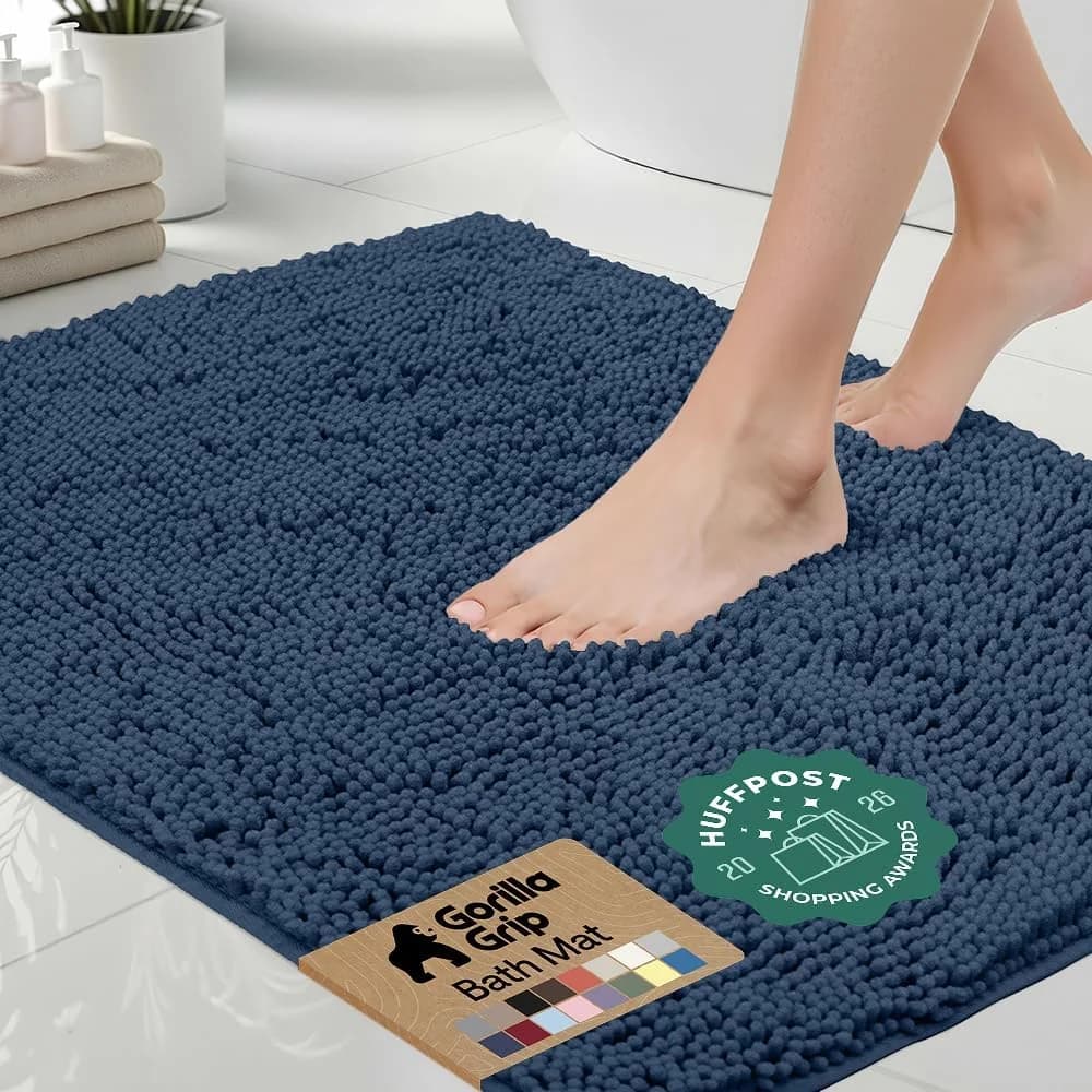 GORILLA GRIP Bath Rug Mat for Bathroom, Absorbent Chenille, 30x20 Navy Blue