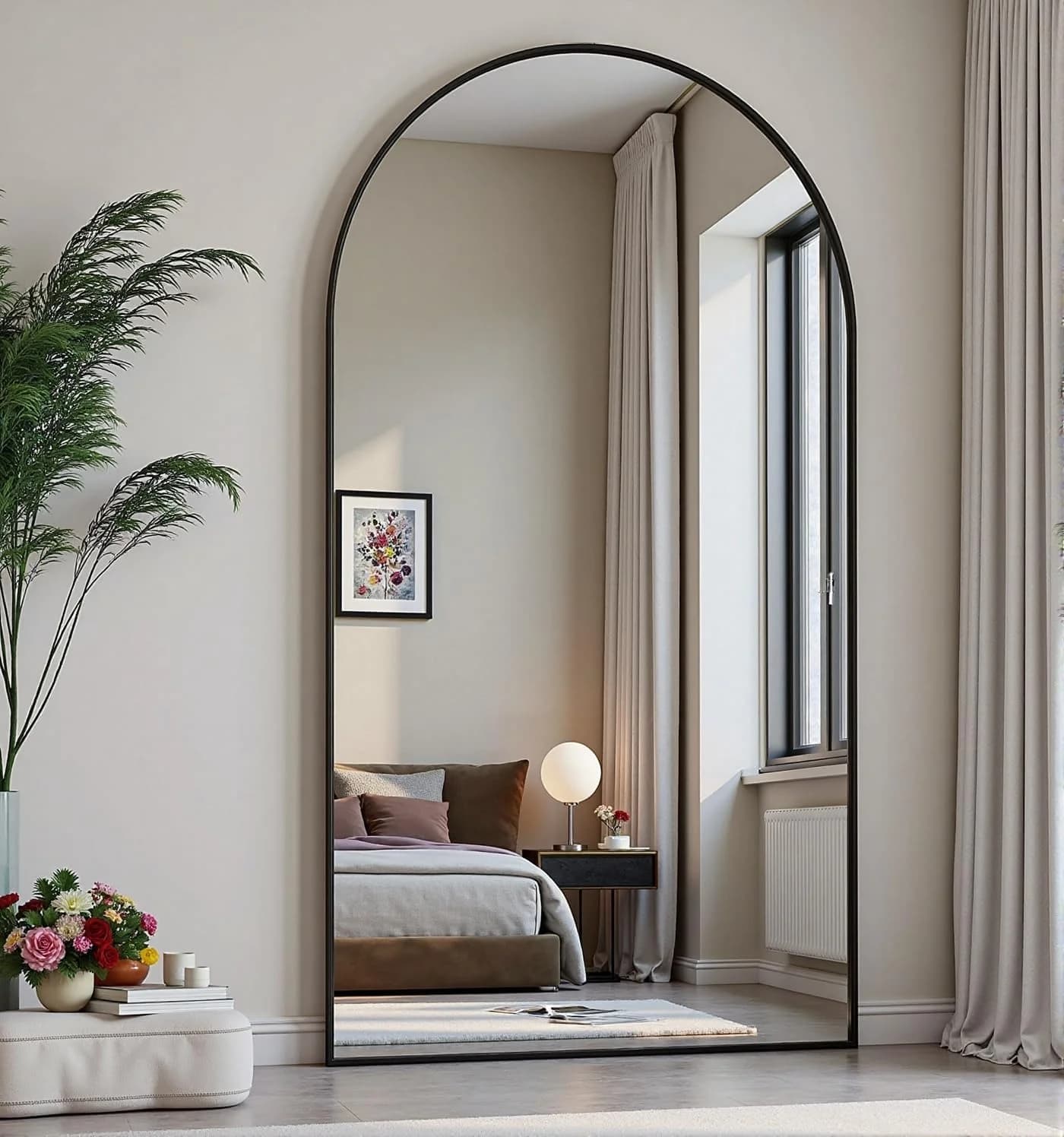Dewfig Arched Full Length Mirror, 71"x30" Large Floor Mirror, Black