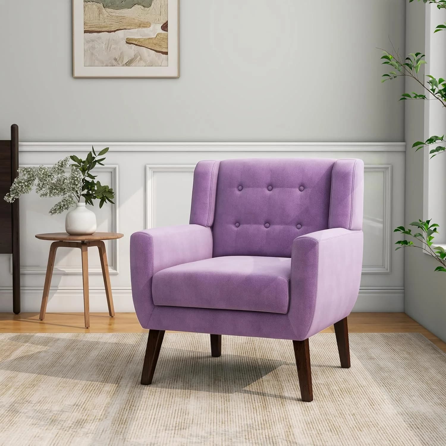 Accent Chair Set of 1, Comfy Reading Armchair, Purple