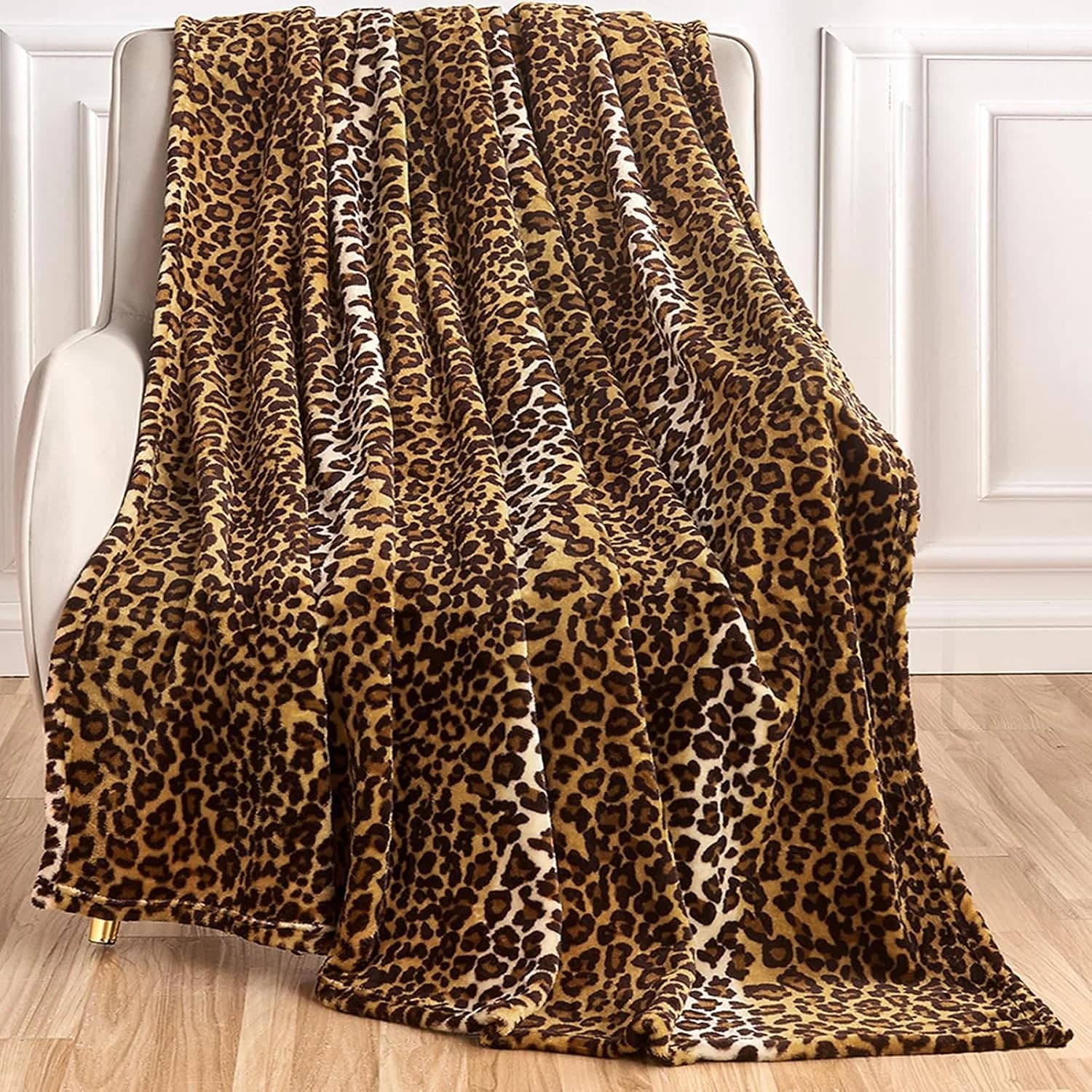 Edenleaf Leopard Print Blanket Fleece Throw for Bed Sofa Travel and Camping, Super Soft Cozy Fluffy Plush Cheetah Print
