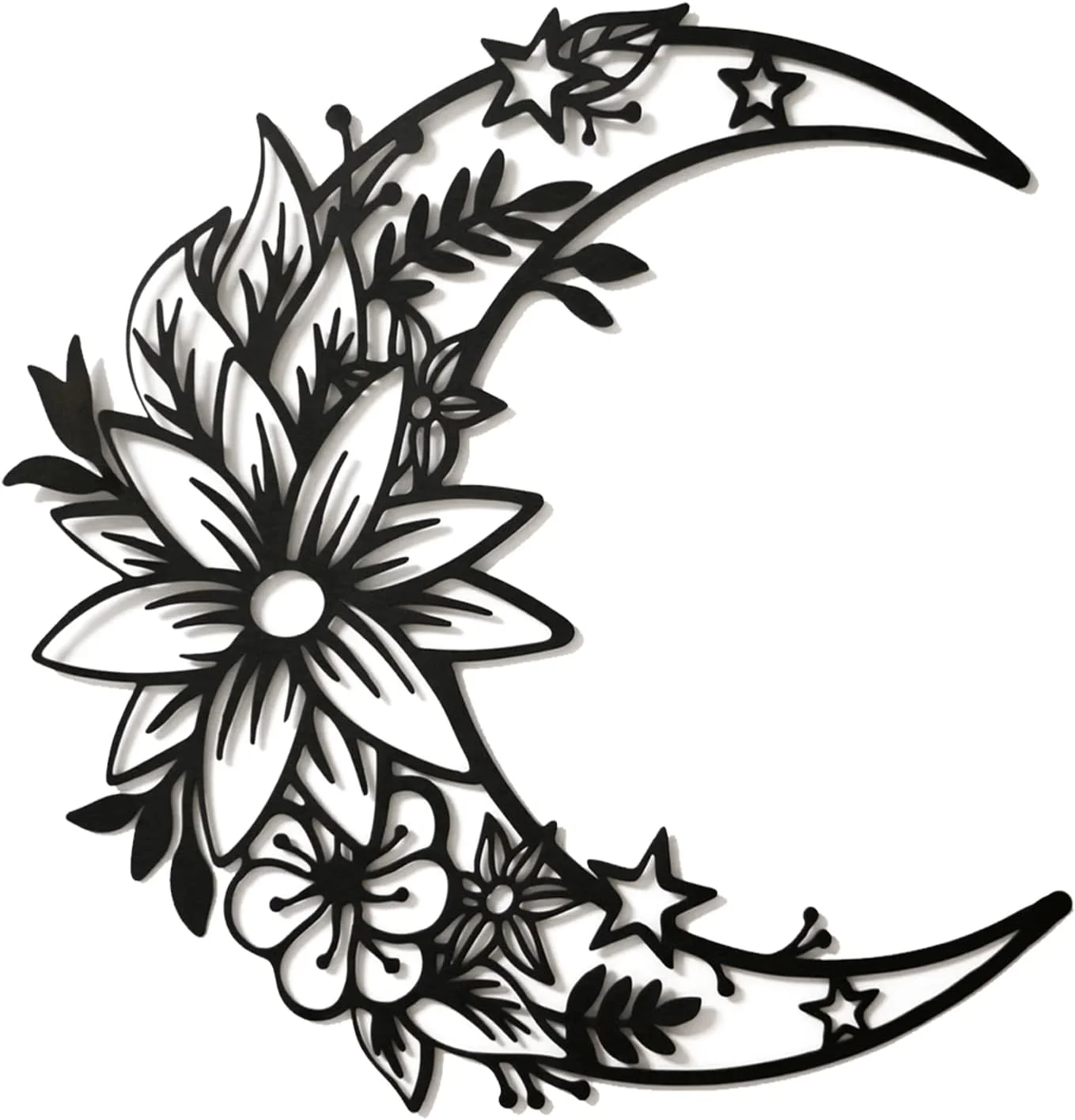 Moon Decoration Metal Hanging Wall Art Decor Black Flower Boho Home Decor