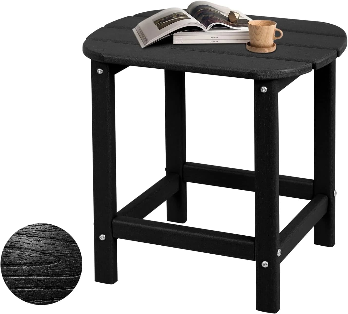 Plawdlik Hdpe Outdoor Adirondack Side Table, Wooden Textured, Black