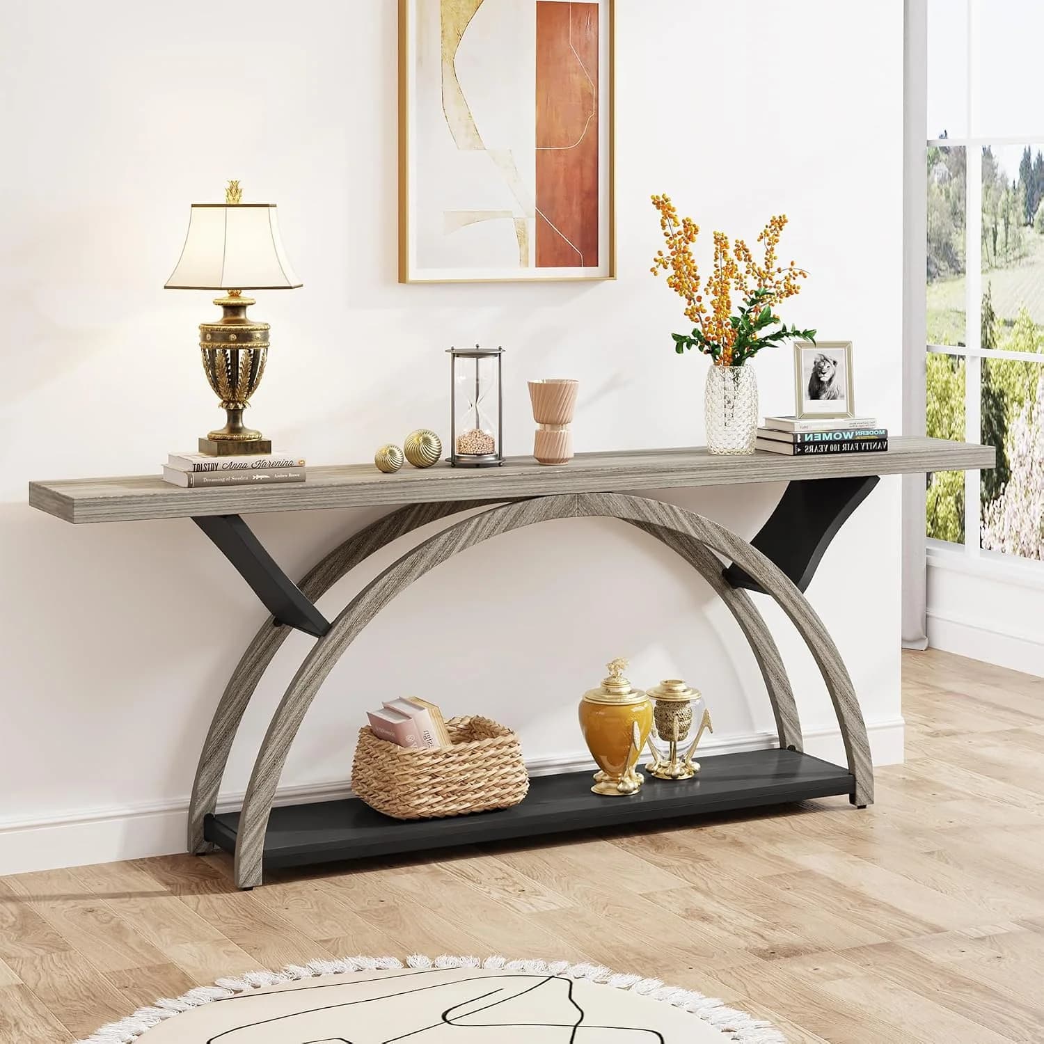 Tribesigns 70.87" Console Table with Storage Shelf, Narrow Long Sofa Table Behind Couch Table, 2-Tier Rustic Entryway Ta
