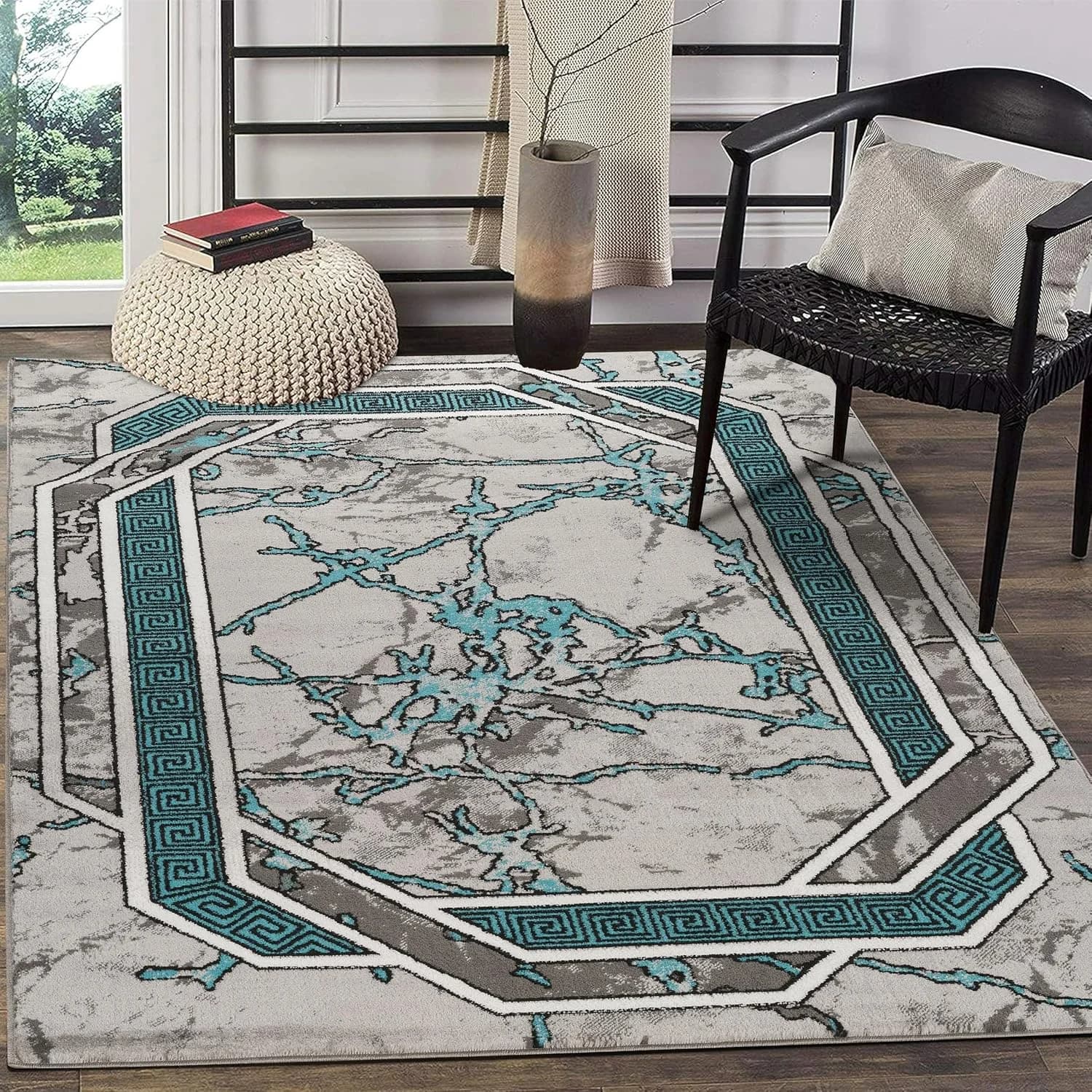 GLORY RUGS Area Rug Modern 8x10 Turquoise Grey White Black Soft Contemporary Floor Carpet with Premium Fluffy Texture fo
