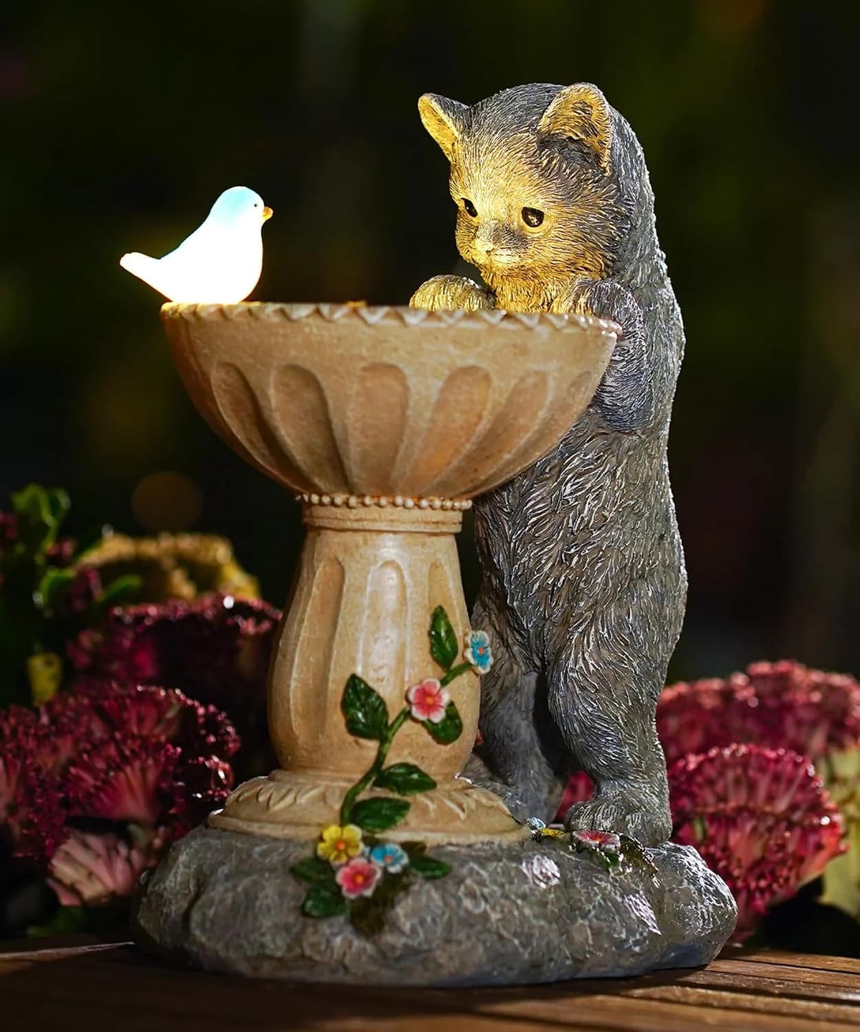 Nacome Solar Cat Statues for Garden Decor: IP65 Waterproof Resin