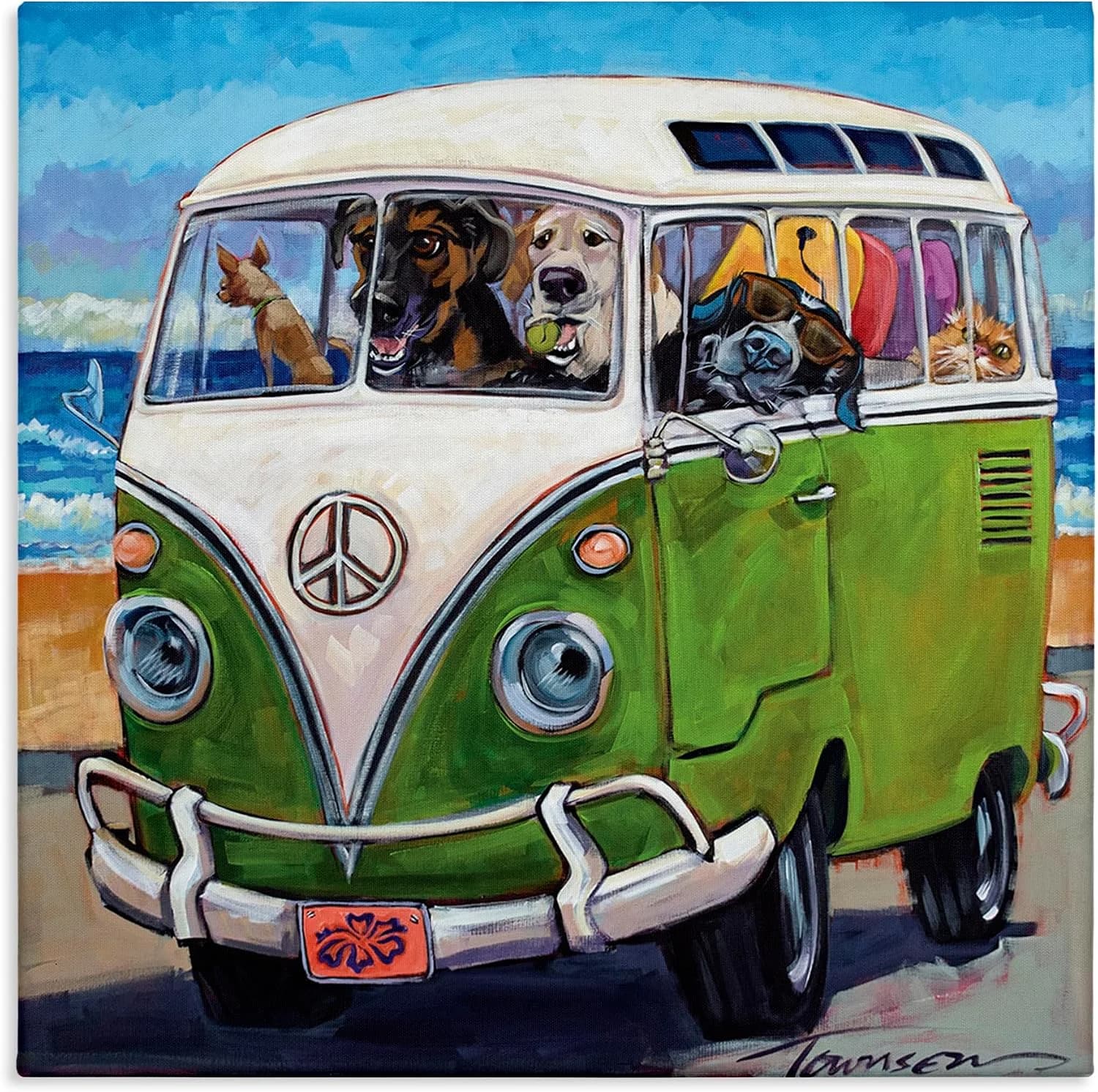 'Dogs Driving Retro Van'