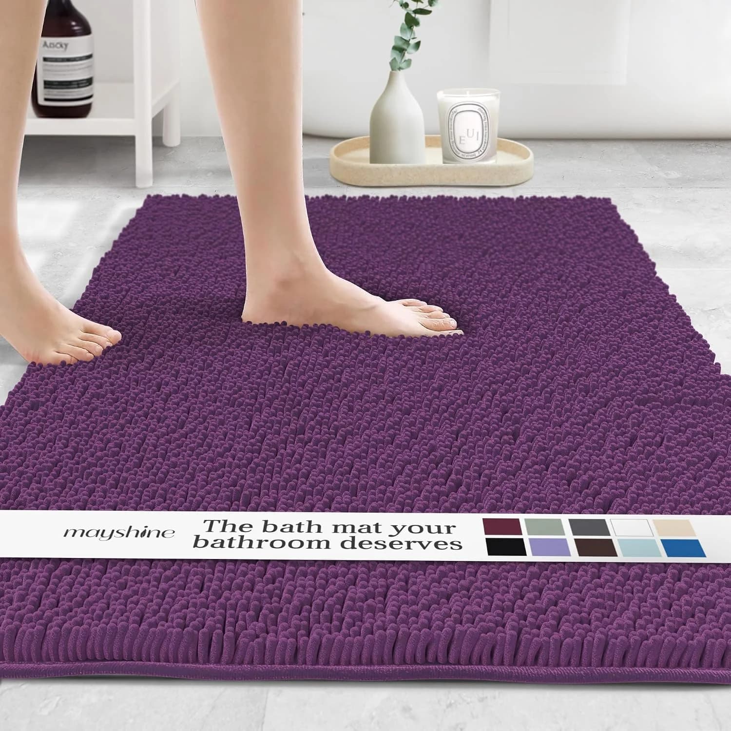 MAYSHINE Plush Shaggy Chenille Bath Mat