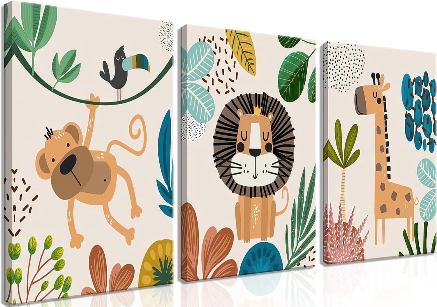 AKWISH Safari Jungle Nursery Wall Decor Set of 3 - Framed Animal Canvas Wall Art for Baby Room, Toddler Boy or Girl Bedr