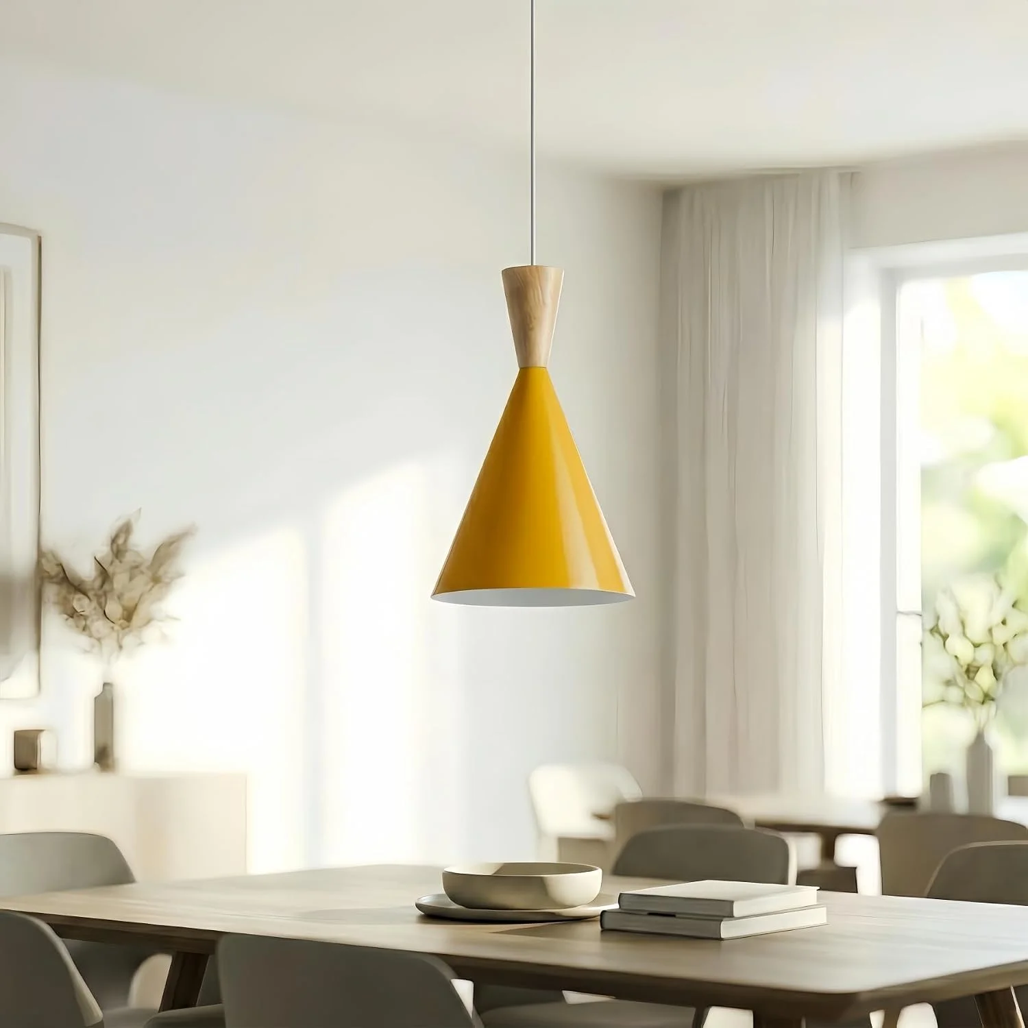 Modern Plug in Pendant Light Kitchen, Adjustable Hanging Lamp, Yellow