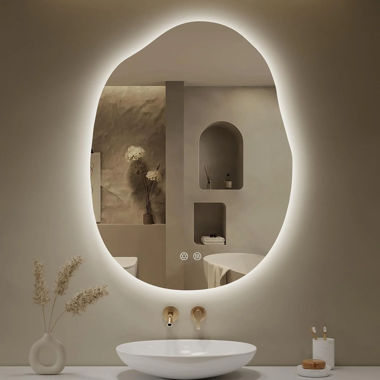 LOVESPEJO Irregular Backlit Mirror Bathroom 24"x32",LED Mirror for Bathroom