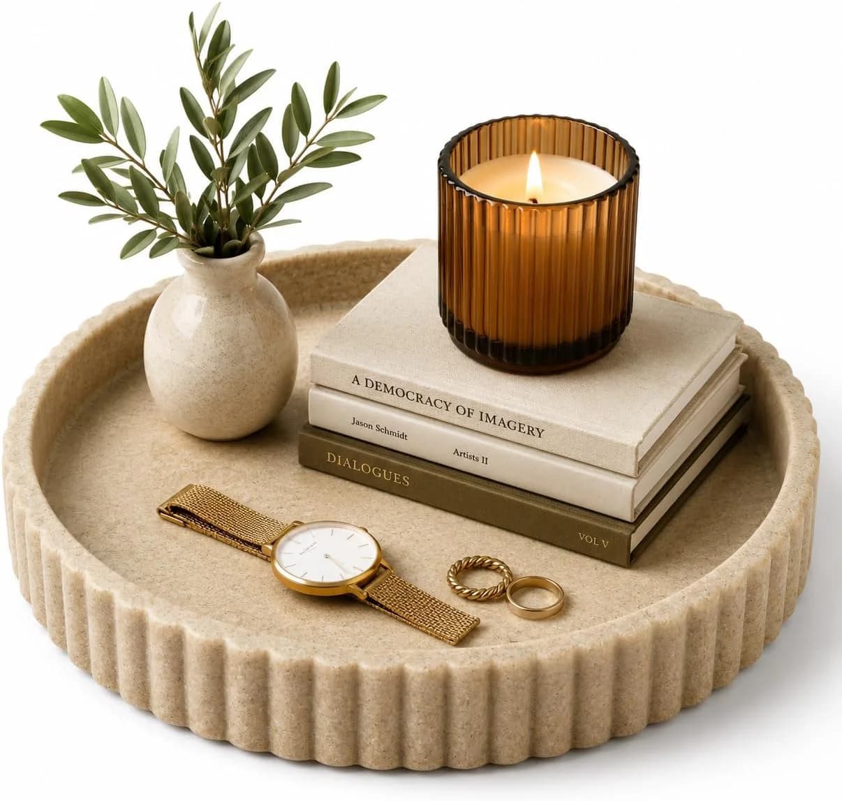 OAKOA Round Decorative Tray Coffee Table Tray - Resin Circle Tray Decor