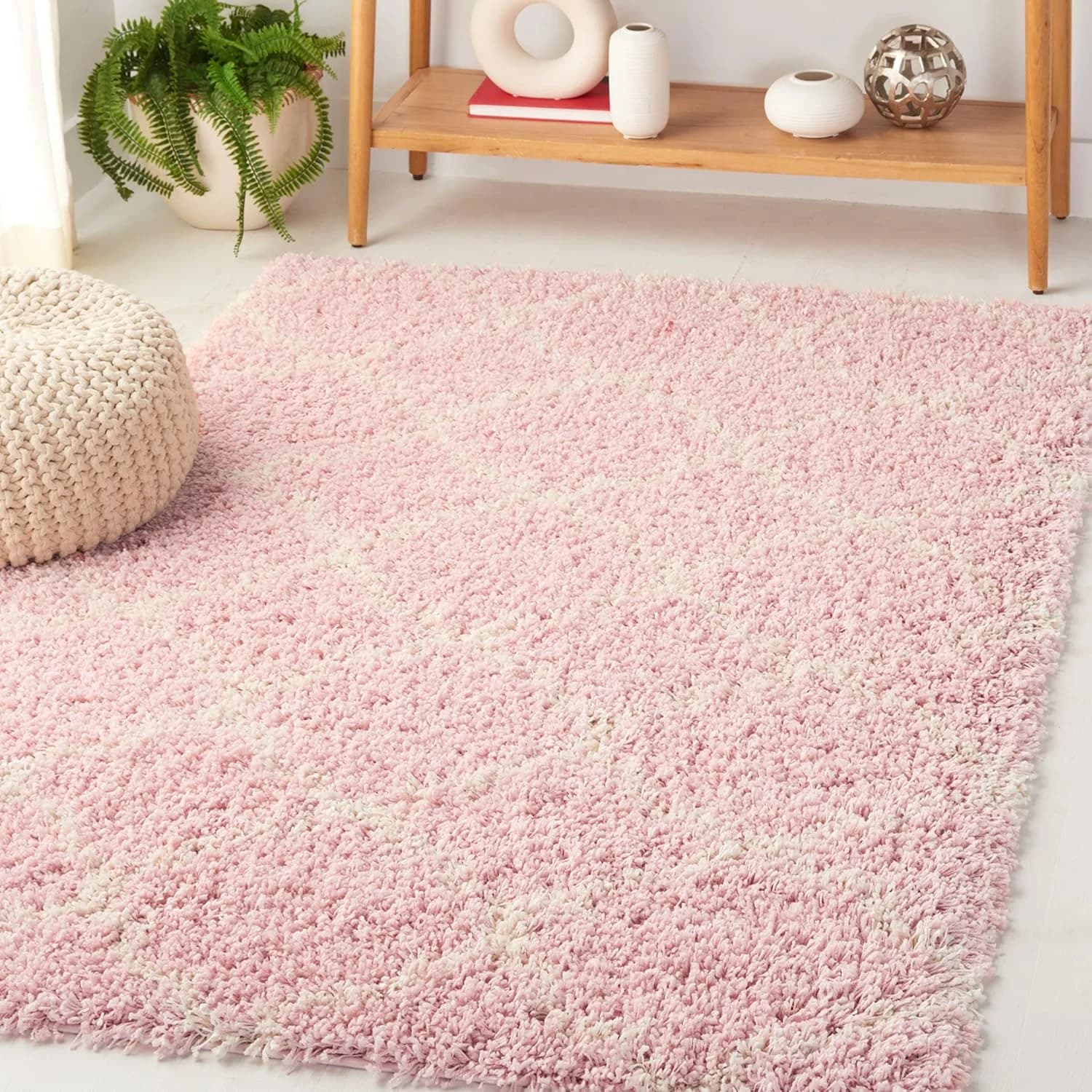 SAFAVIEH Hudson Shag Rug 4x6, Plush Trellis Pink & Ivory SGH282M