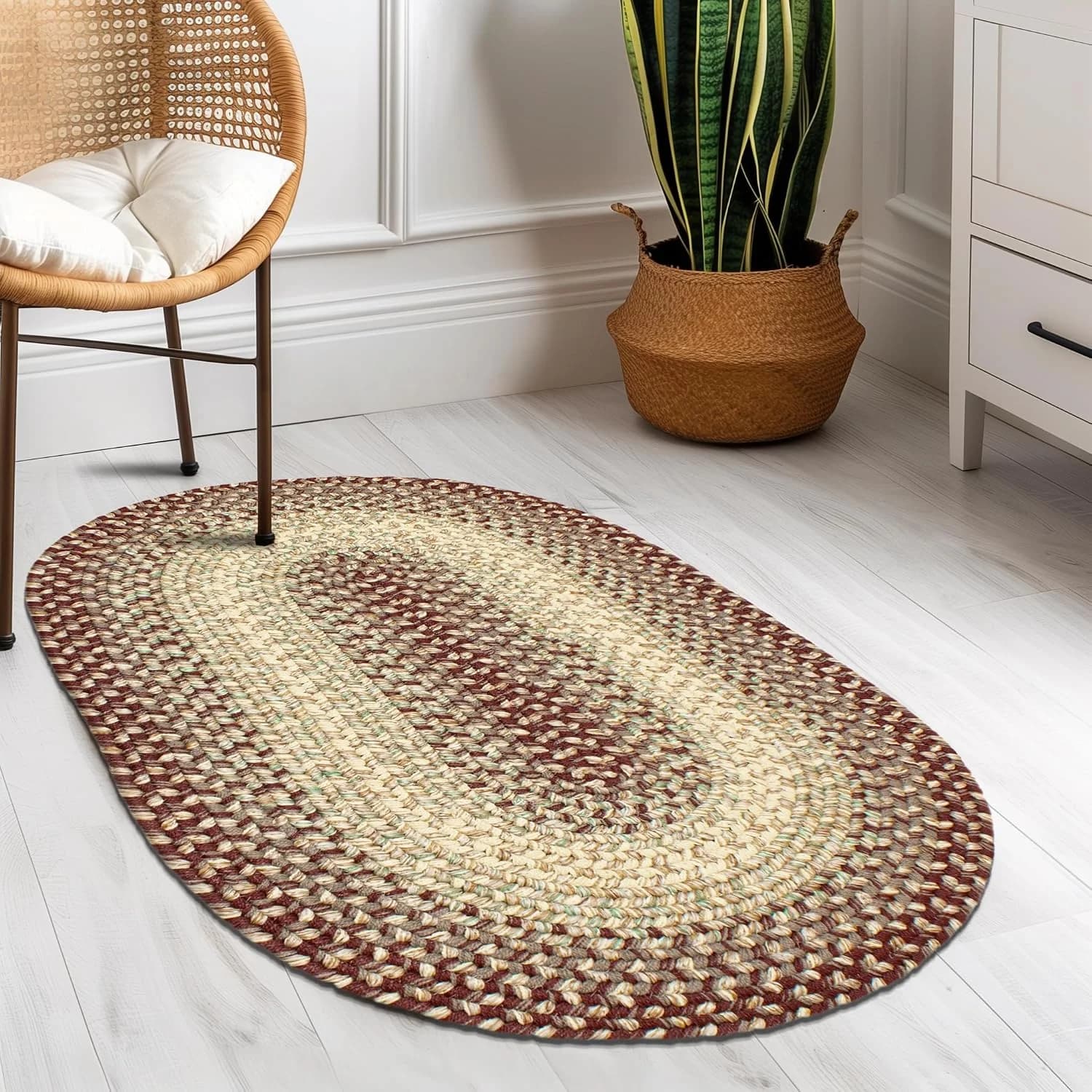 Super Area Rugs Braided Rugs 2X3 Farmhouse Kitchen Rug - Ridgewood Braided Rug for Living Room - Reversible - Indoor/Out