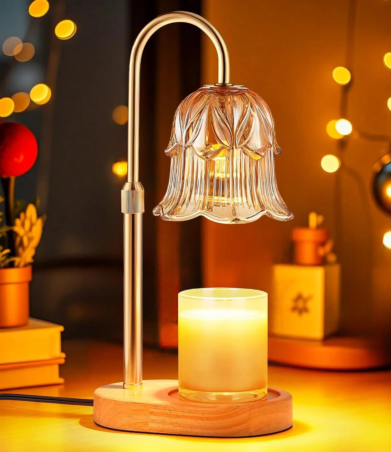 Candle Warmer Lamp Adjustable Timer - Electric Flower Glass Candles Light