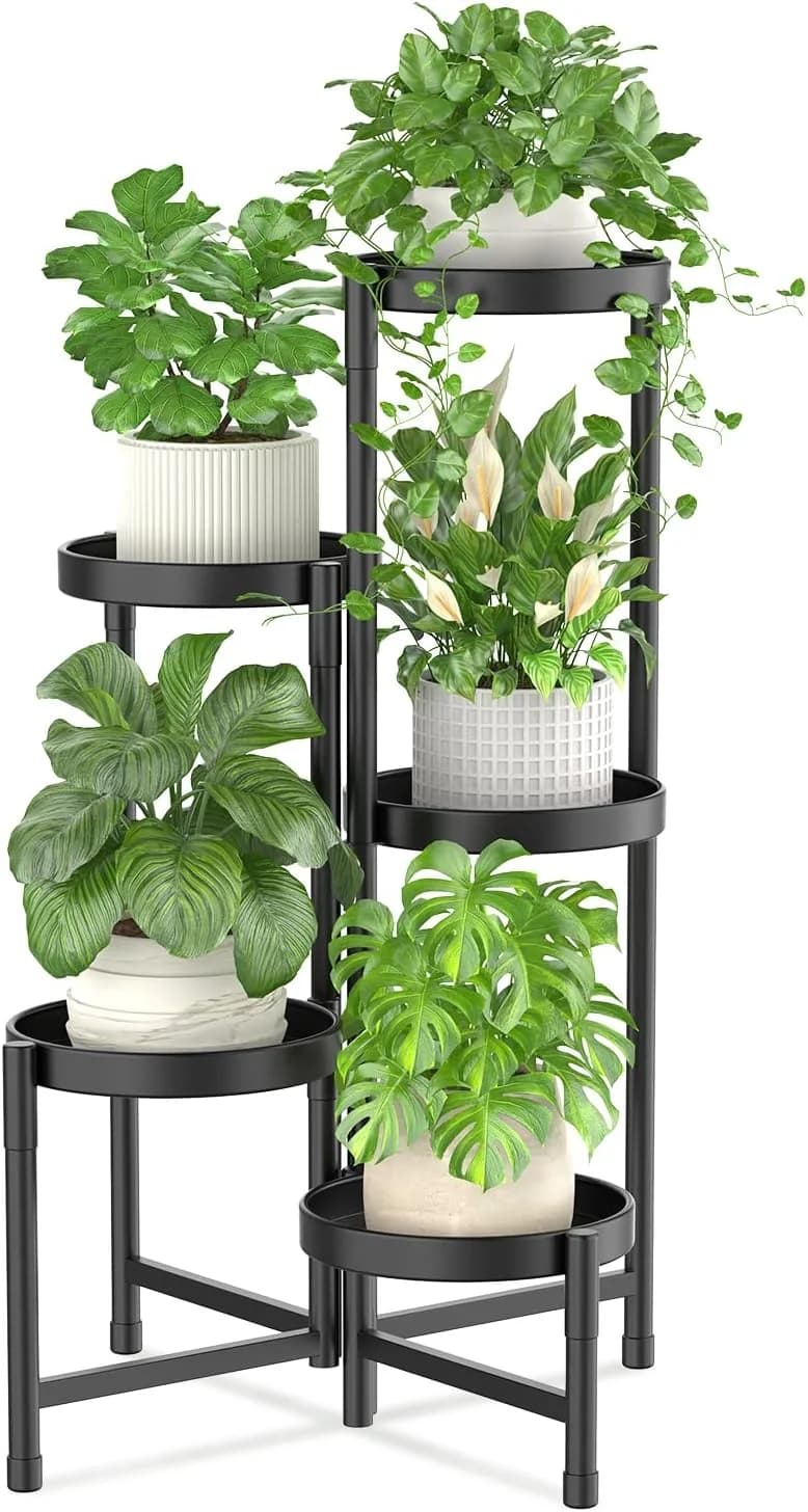 iDavosic.ly Plant Stand Indoor Outdoor, 5 Tier Metal Corner Shelf, Black