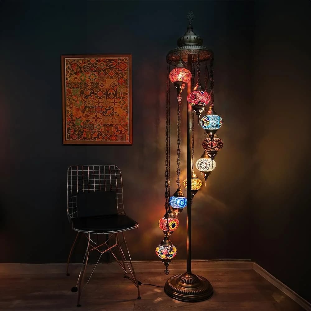 Asylove Turkish Lamp 9 Globe Mosaic Floor Lamp, Mosaic Standing Lamp, Moroccan Lamps, Floor Lamp for Decorative Home Des