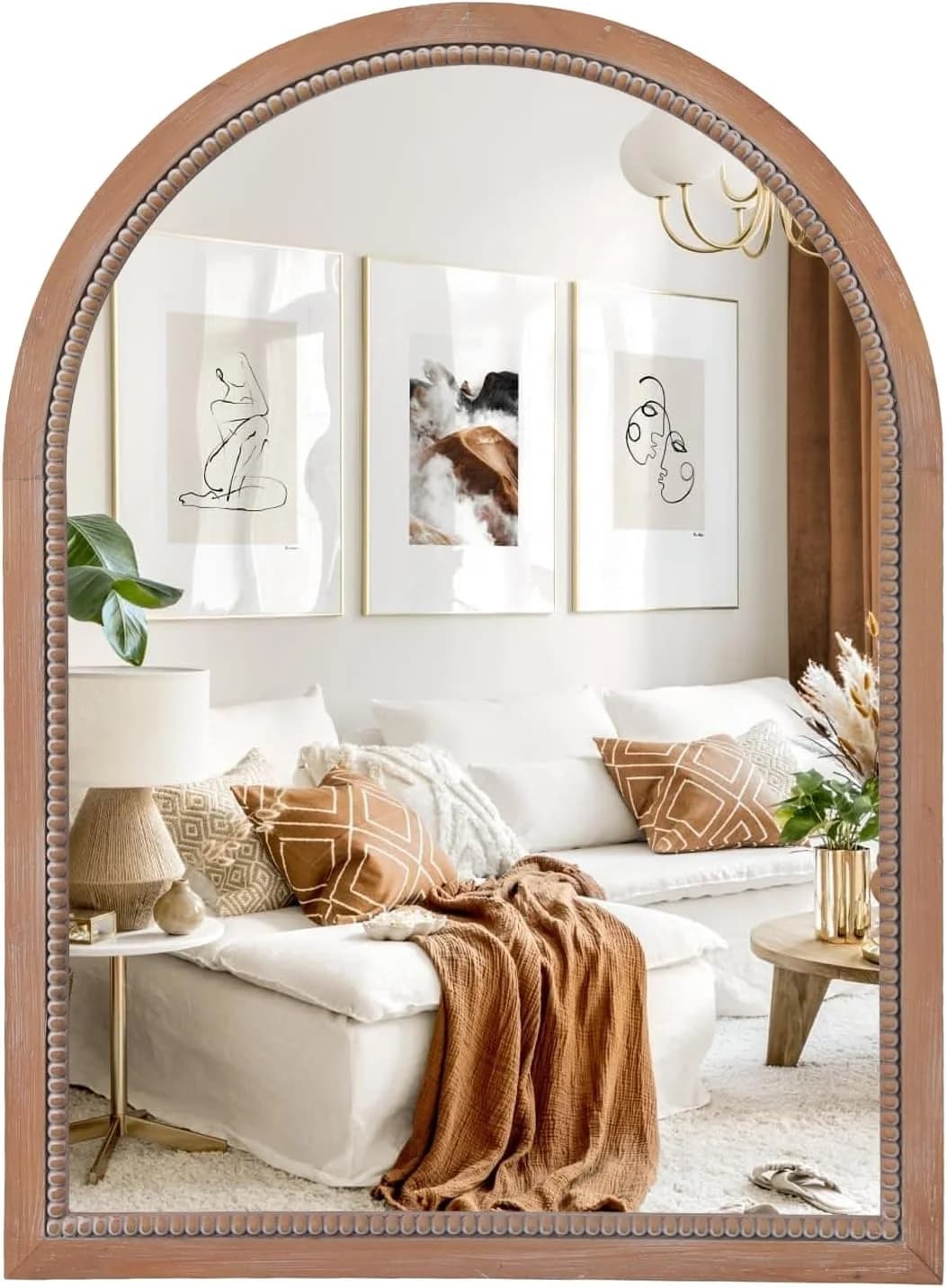 Arched Wood Mirror,22x30" Farmhouse Vanity Boho Bathroom Wall Mirrors