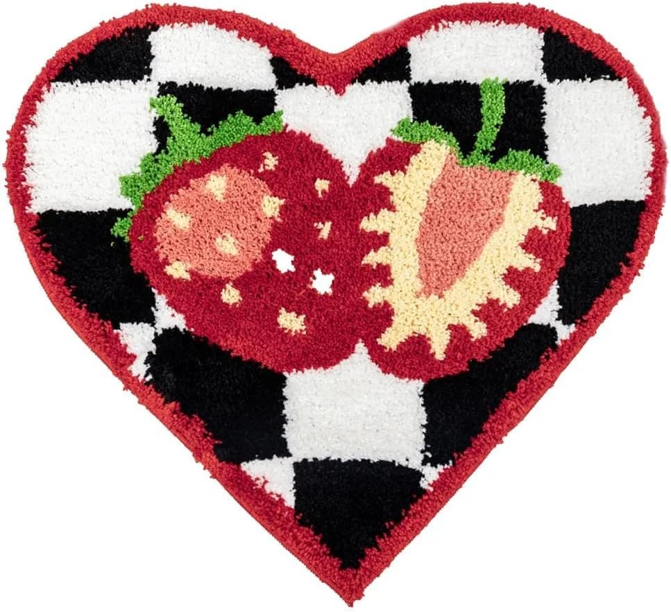 Heart Strawberry Bath Mat Non Slip Absorbent Small Rug 22x23.6in