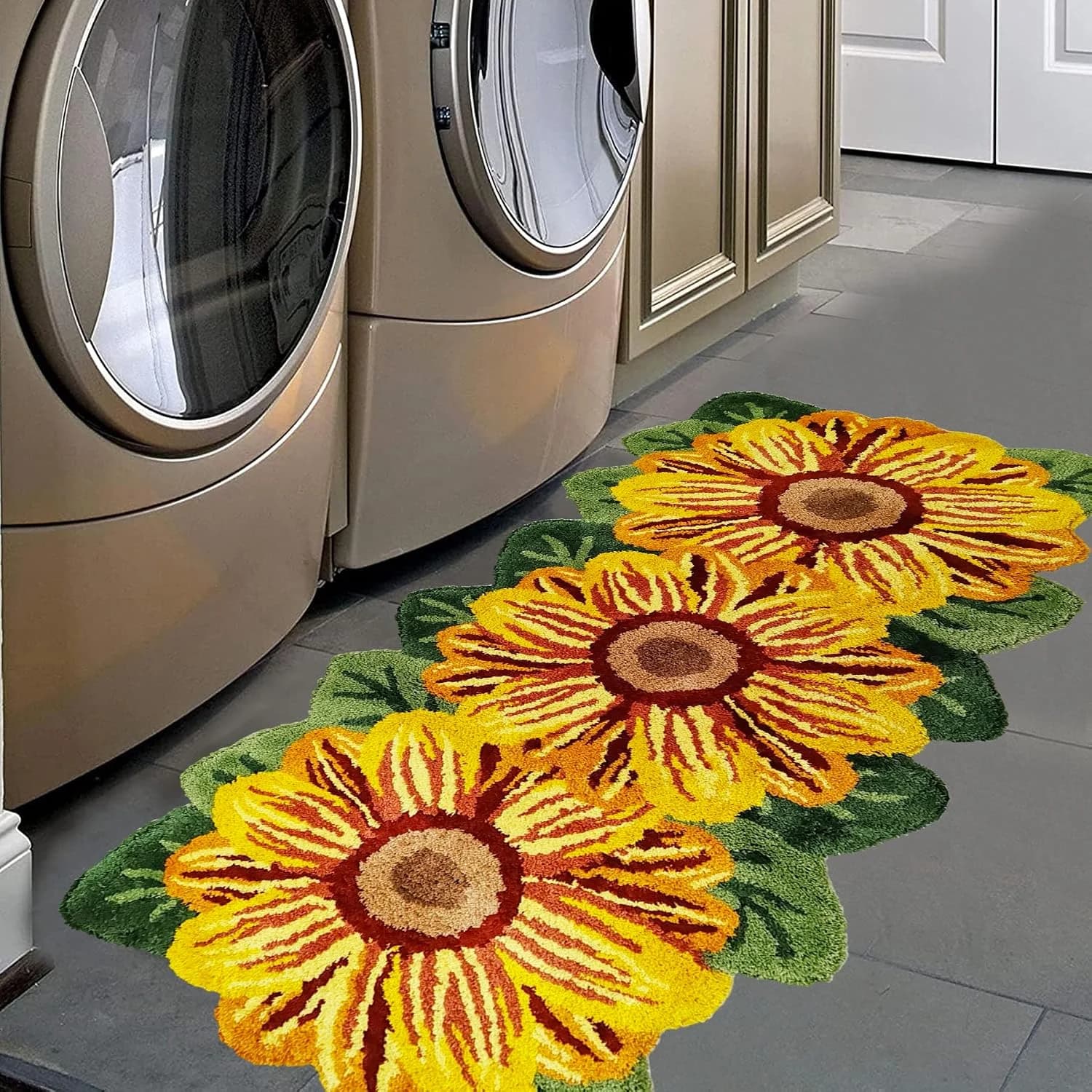 USTIDE Sunflower Runner Rug Flower Kitchen Area Rugs Non-Slip Absorbent Bathroom Rugs for Bathroom