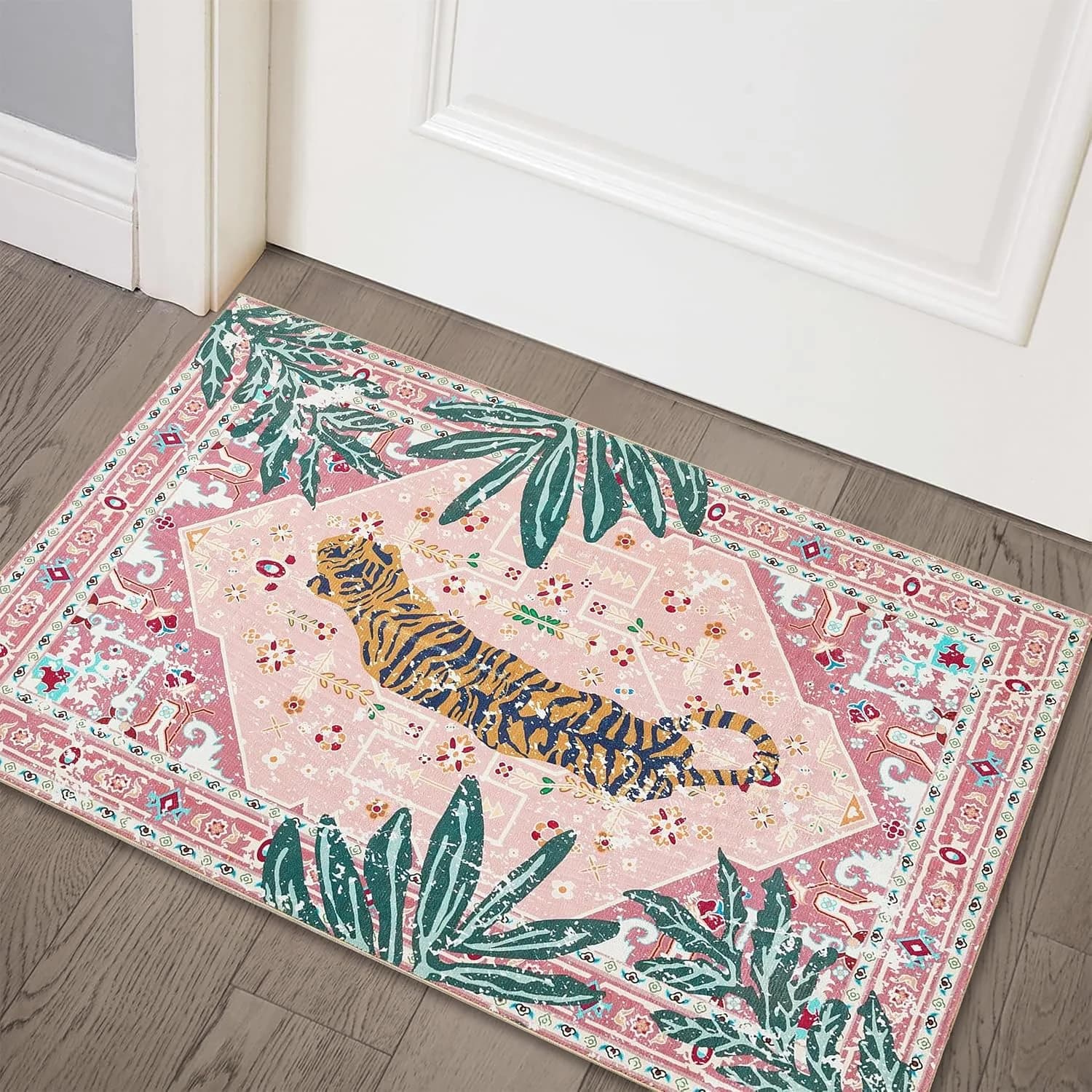 Hippie Rugs, 2x3 Faux Wool Tropical Pink Boho Throw Rugs for Bathroom Kitchen Small Indoor Entryway Rug Modern Vintage D