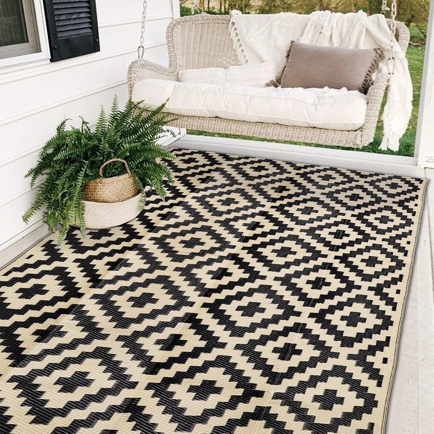 SAND MINE Waterproof Outdoor Rug 5x8 ft, Plastic Reversible Rug, Modern Area Rug, Large Floor Mat for Outdoors, RV, Pati