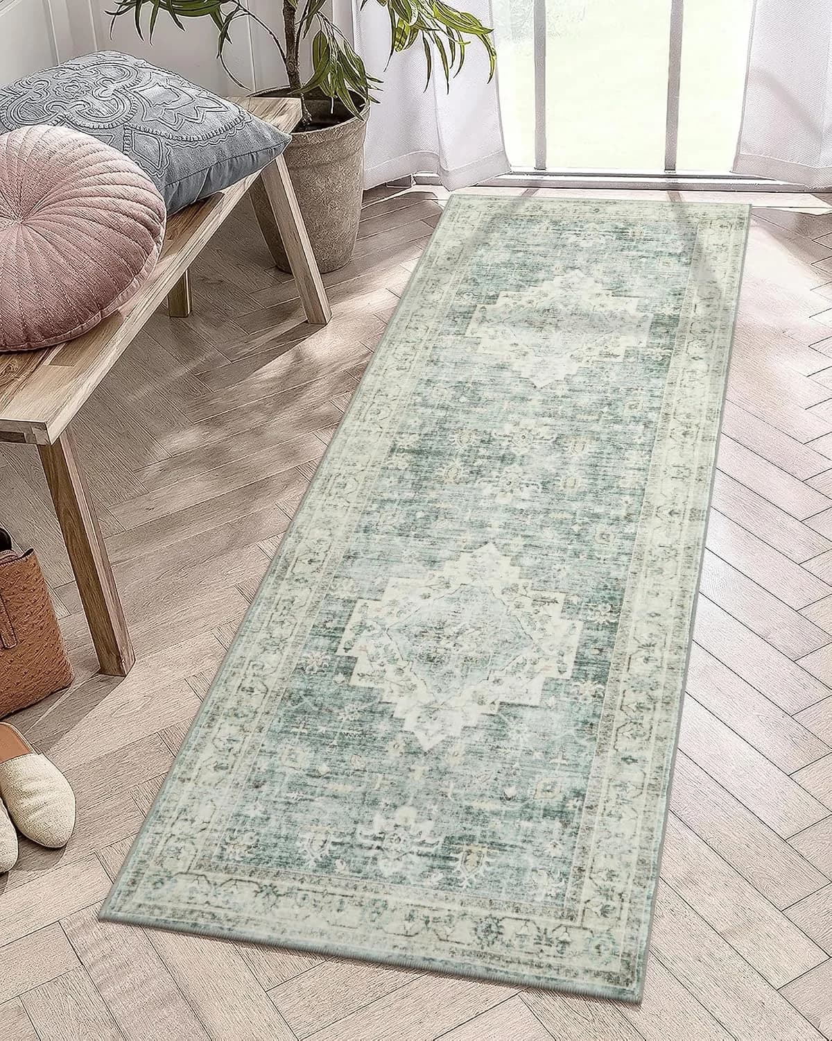 LIVEBOX Washable 2x6 Runner Rug for Bathroom, Non Slip Kitchen Mats for Floor Entryway, Boho Indoor Front Door Mat Low-P