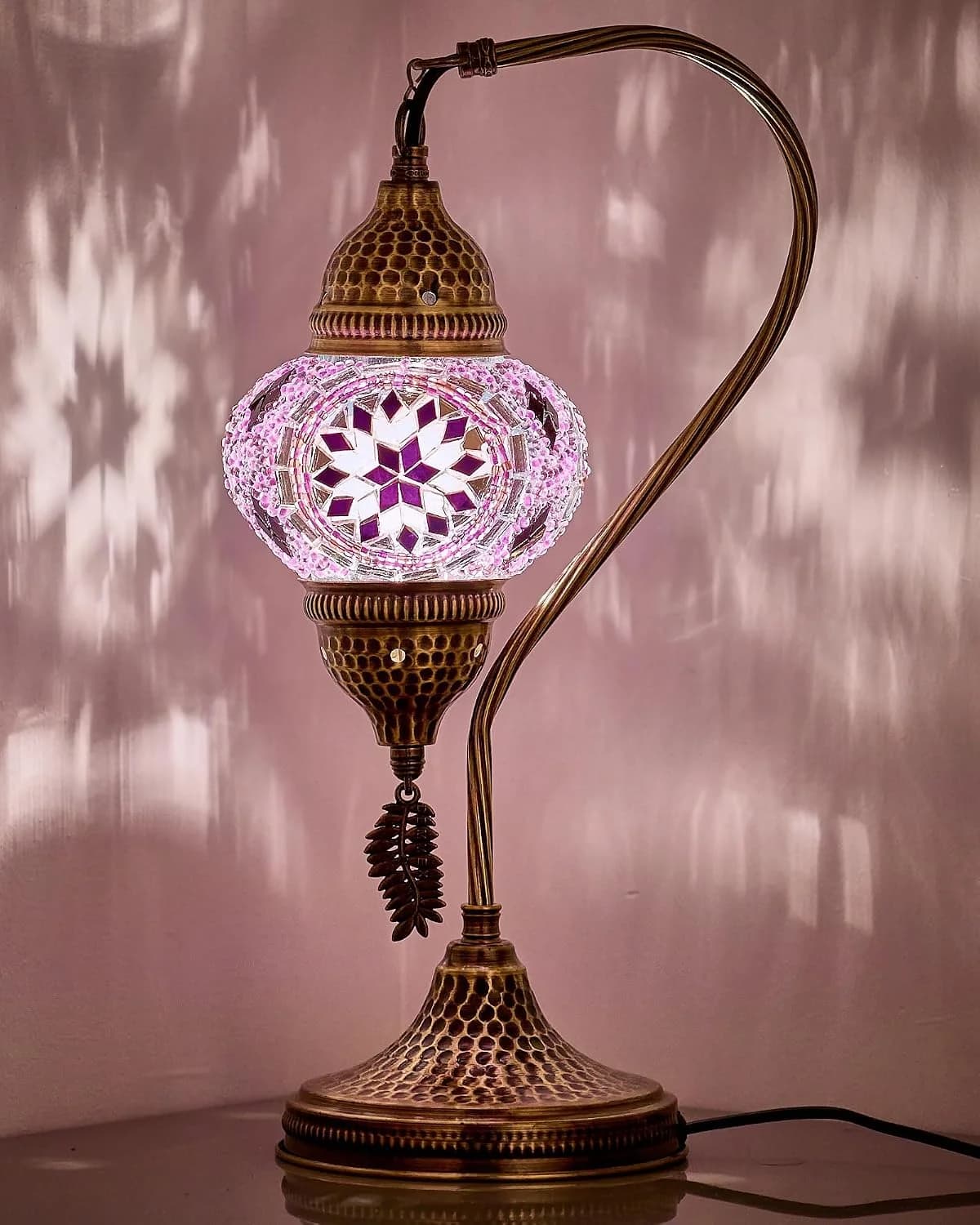 DEMMEX Turkish Moroccan Table Lamp, Swan Neck Tiffany Style Mosaic Glass Table Desk Bedside Lamp for Bedroom, Living Roo