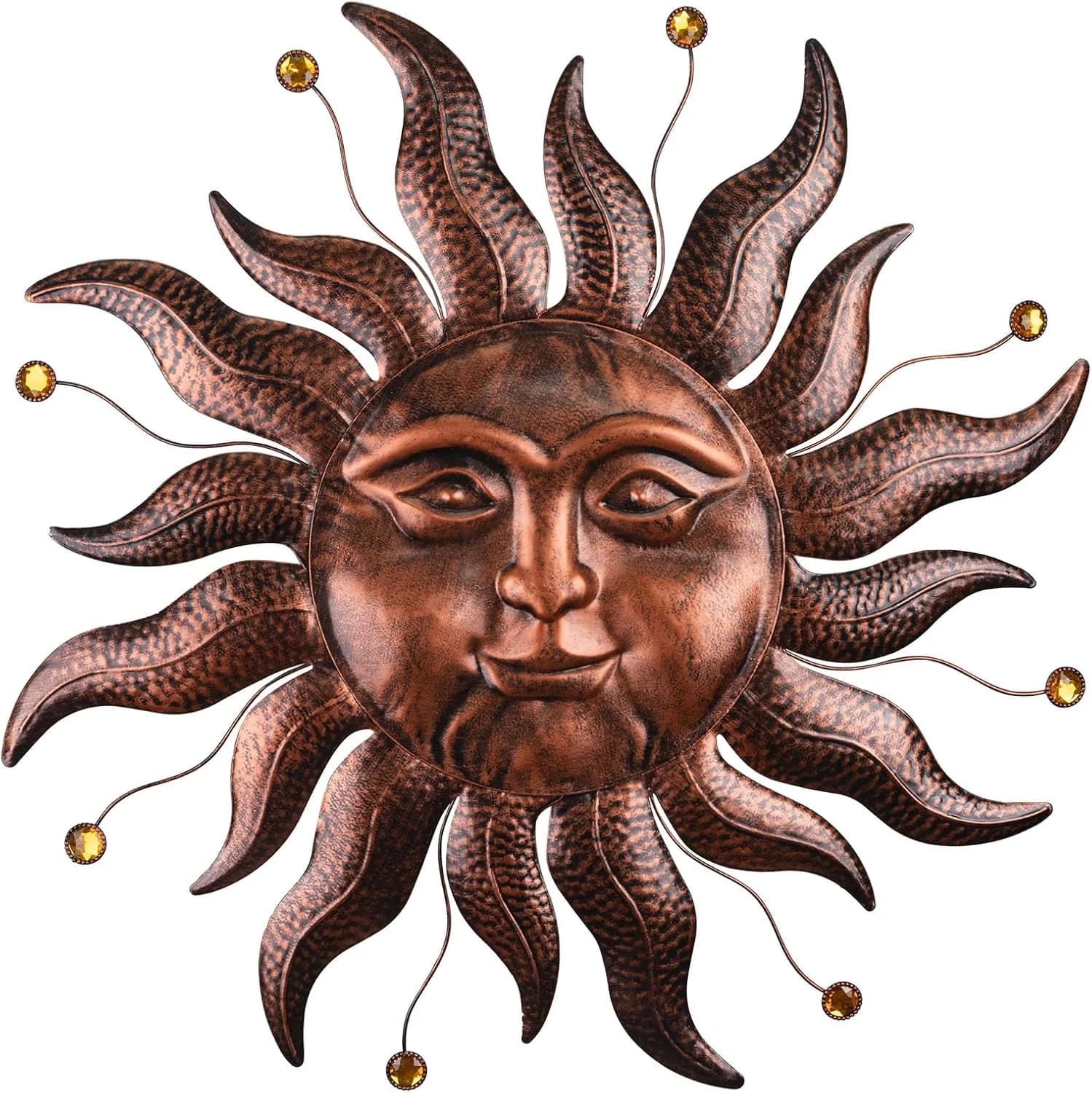 Metal Wall Art Decor Outdoor Inside with Sun Face, 26 Inch Large Outside Sun Metal Decorations Hanging on House, Living