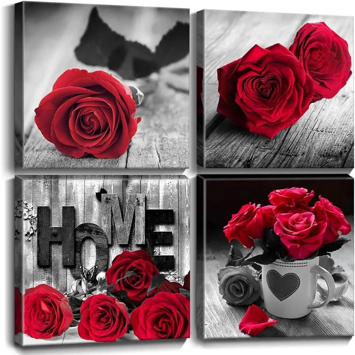 Red Wall Decor for Bedroom Red Bathroom Accessories Black and White Canvas Wall Art Rose Pictures for Living Room Home D