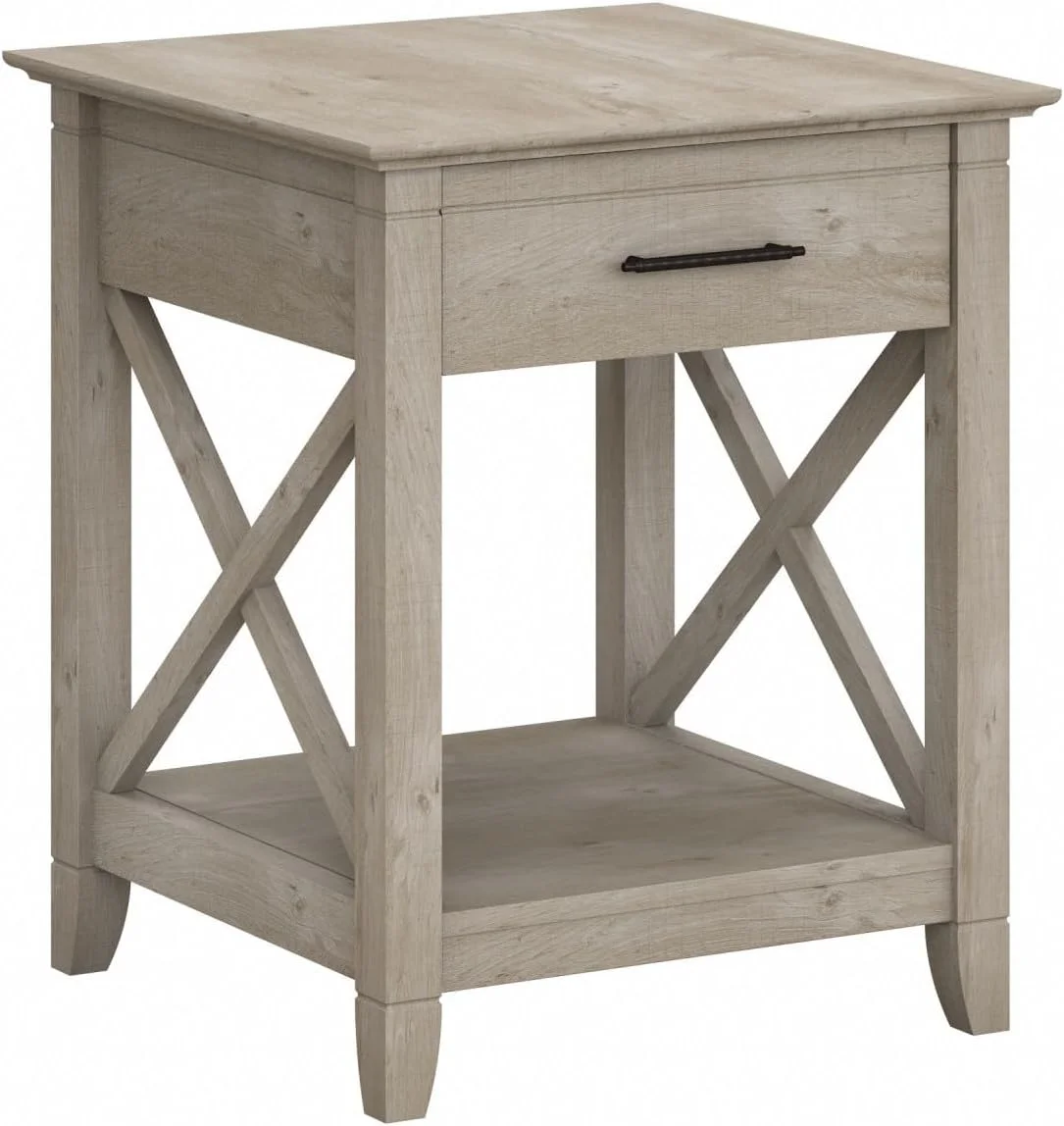 Bush Home End Table with Drawer, Nightstand with Storage, Living Room and Bedroom Furniture, Key West Collection, Washed