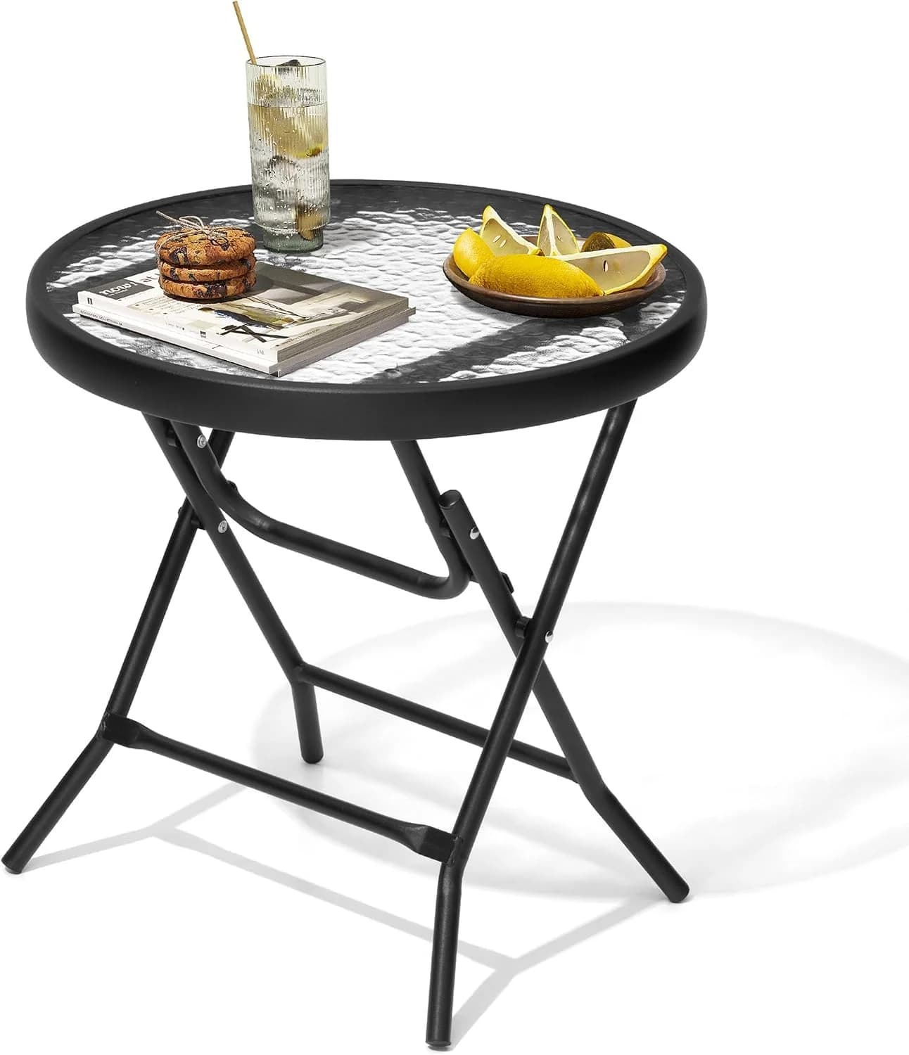 Outdoor Side Table, Small Patio End Table, Black