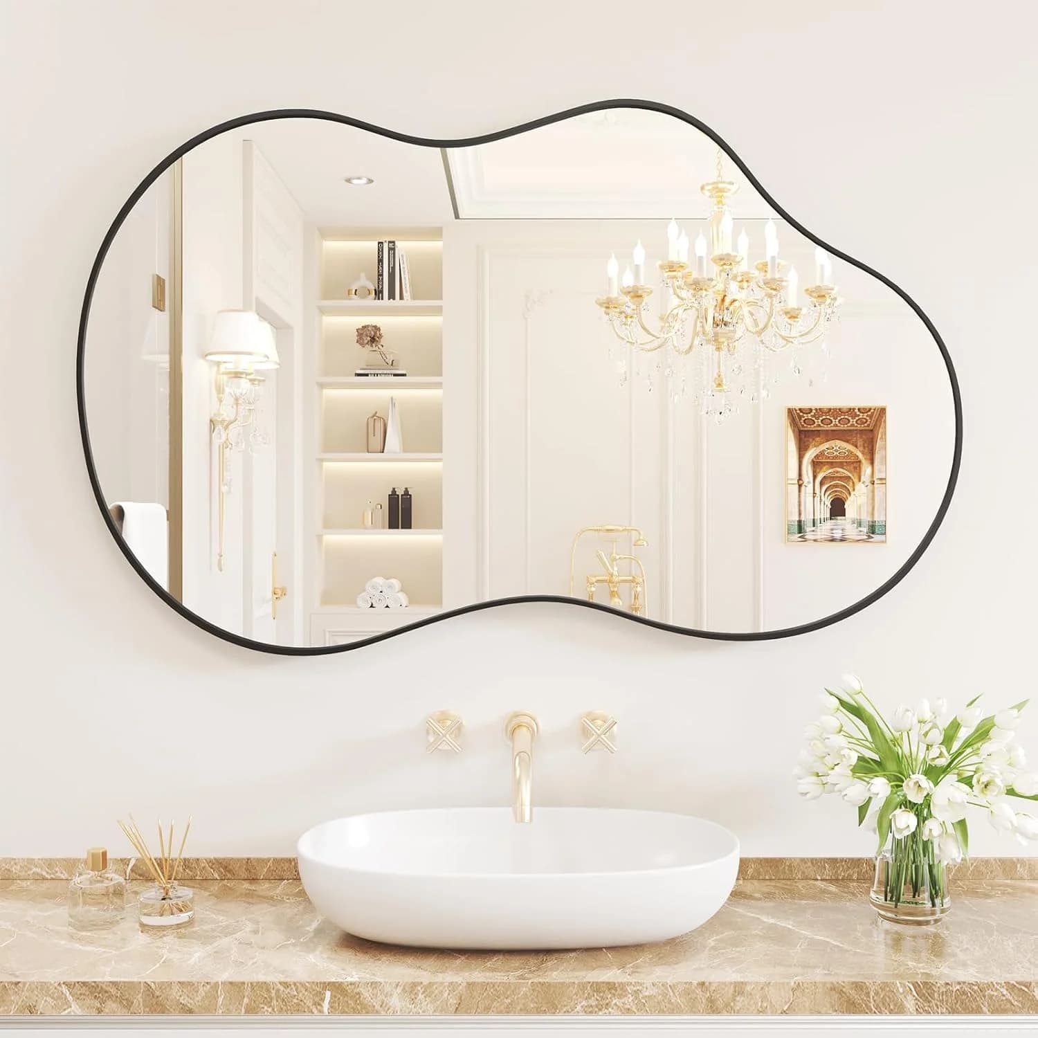 WEER Black Irregular Wall Mirror for Bathroom 24X36 Inch