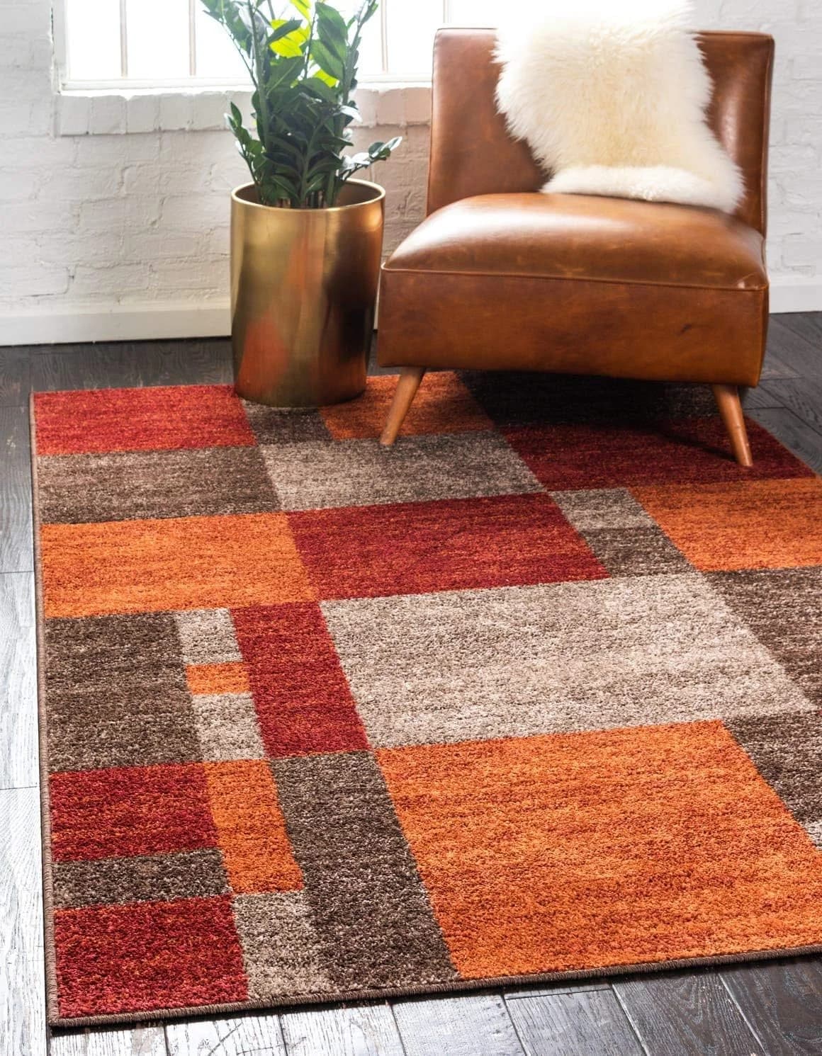 Unique Loom Autumn Collection Modern Contemporary Casual Abstract Area Rug, 5' 3" x 8', Multi/Dark Brown