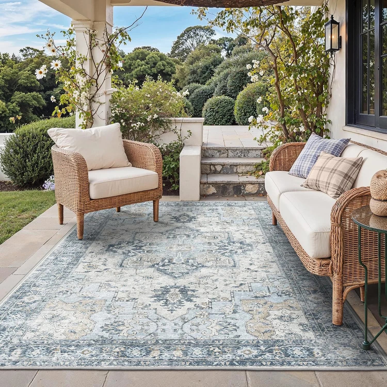 GENIMO 4x6 Outdoor Rug, Washable for Porch and Patio, Blue