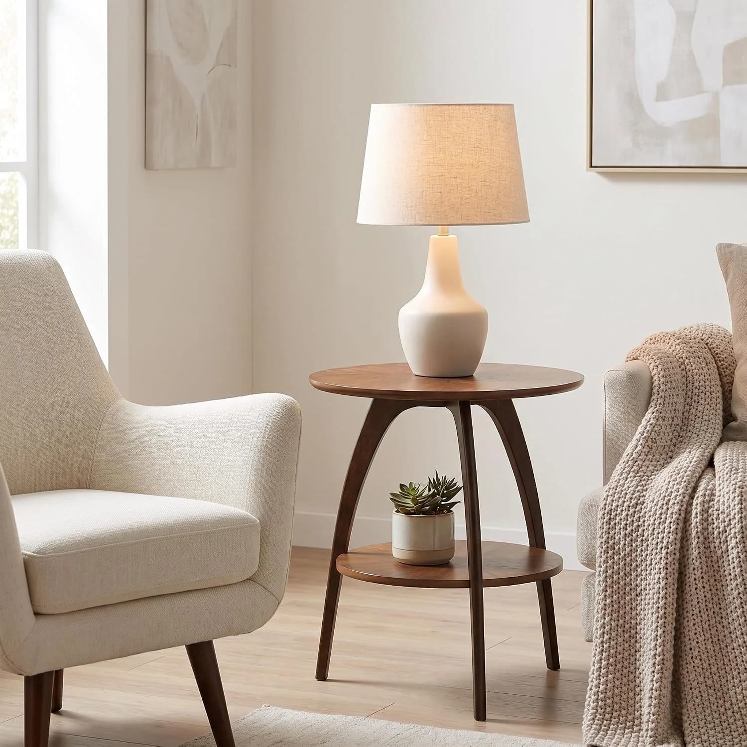 Martin Svensson Home LAX Mid Century Round Wood End Table Nutmeg & Espresso