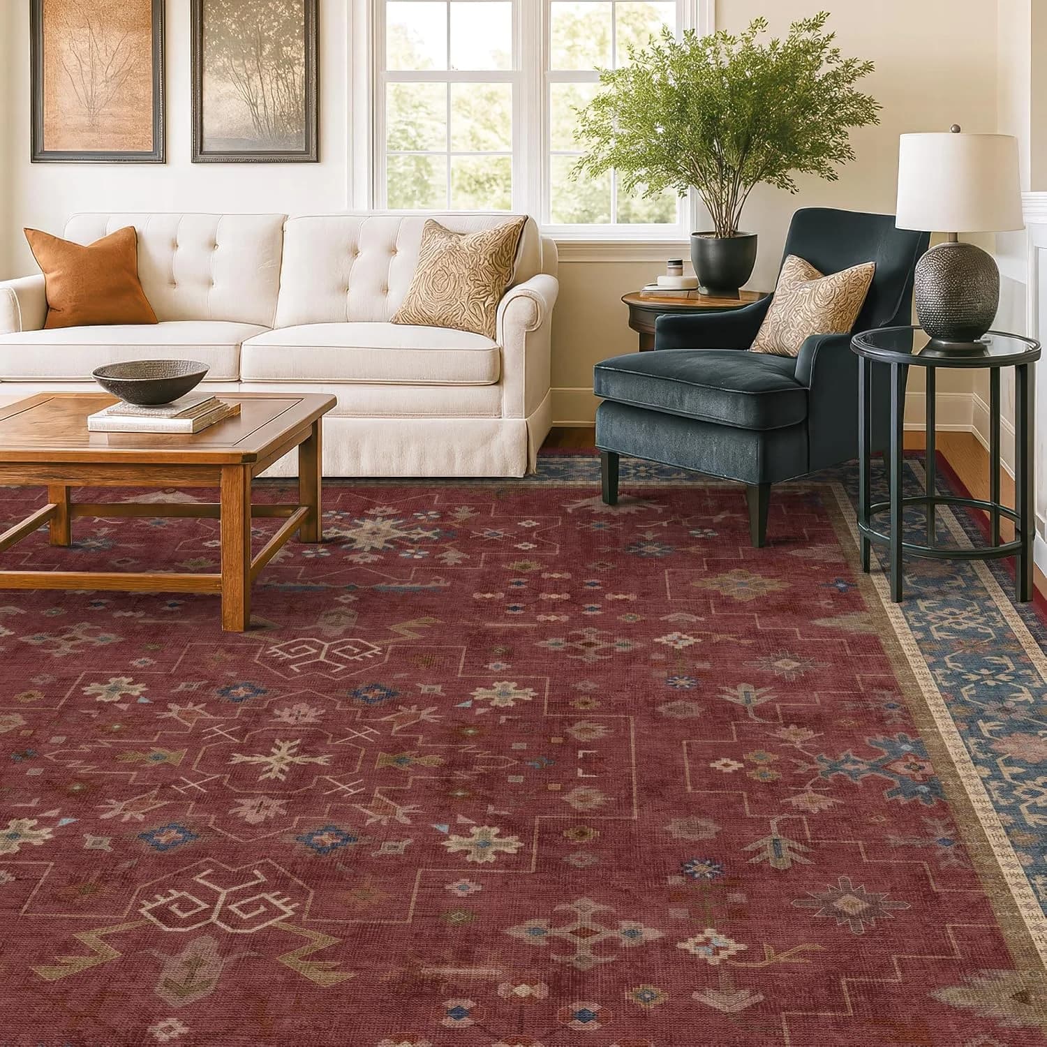 Hazo Haus Oriental 8x10 Large Area Rugs for Living Room - Burgundy Rug for Bedroom Under Bed, Dining Room Under Kitchen