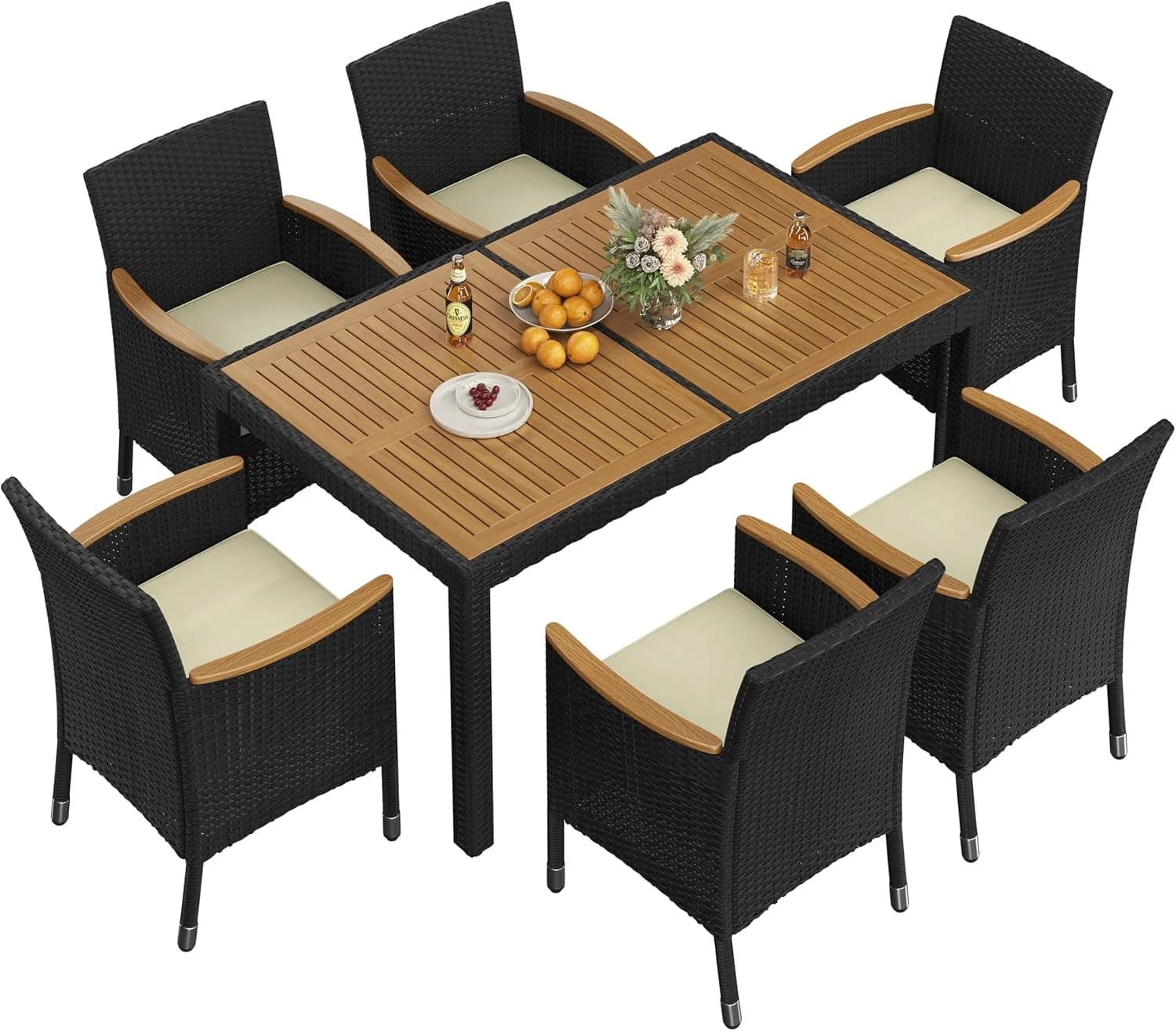 Yaheetech 7 Piece Patio Furniture Set, Outdoor Dining Acacia Wood Table Top