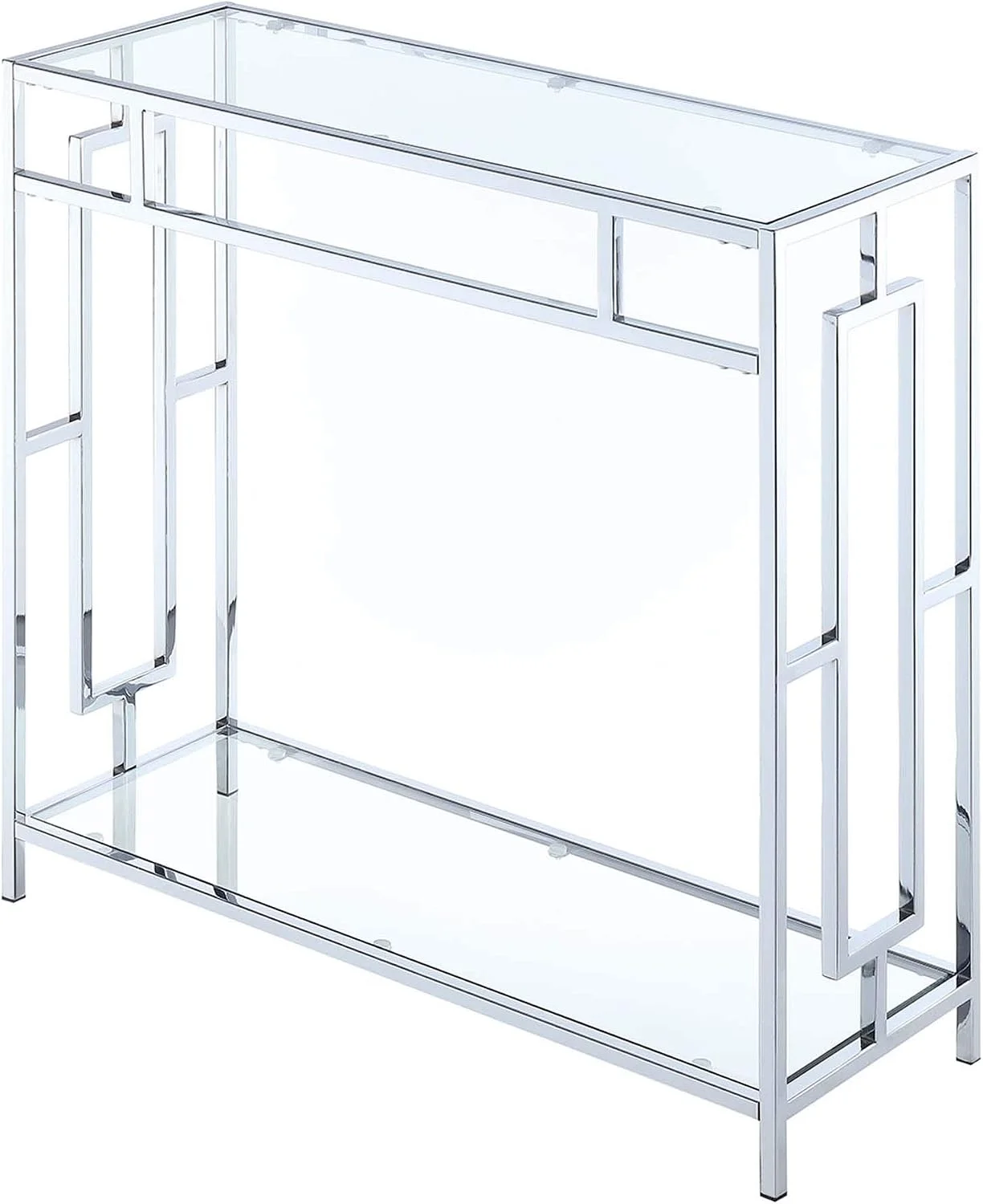 Convenience Concepts Town Square Chrome Glass Hall Table 31.5" - Modern Sofa Table with Storage Shelf, Entryway Table fo