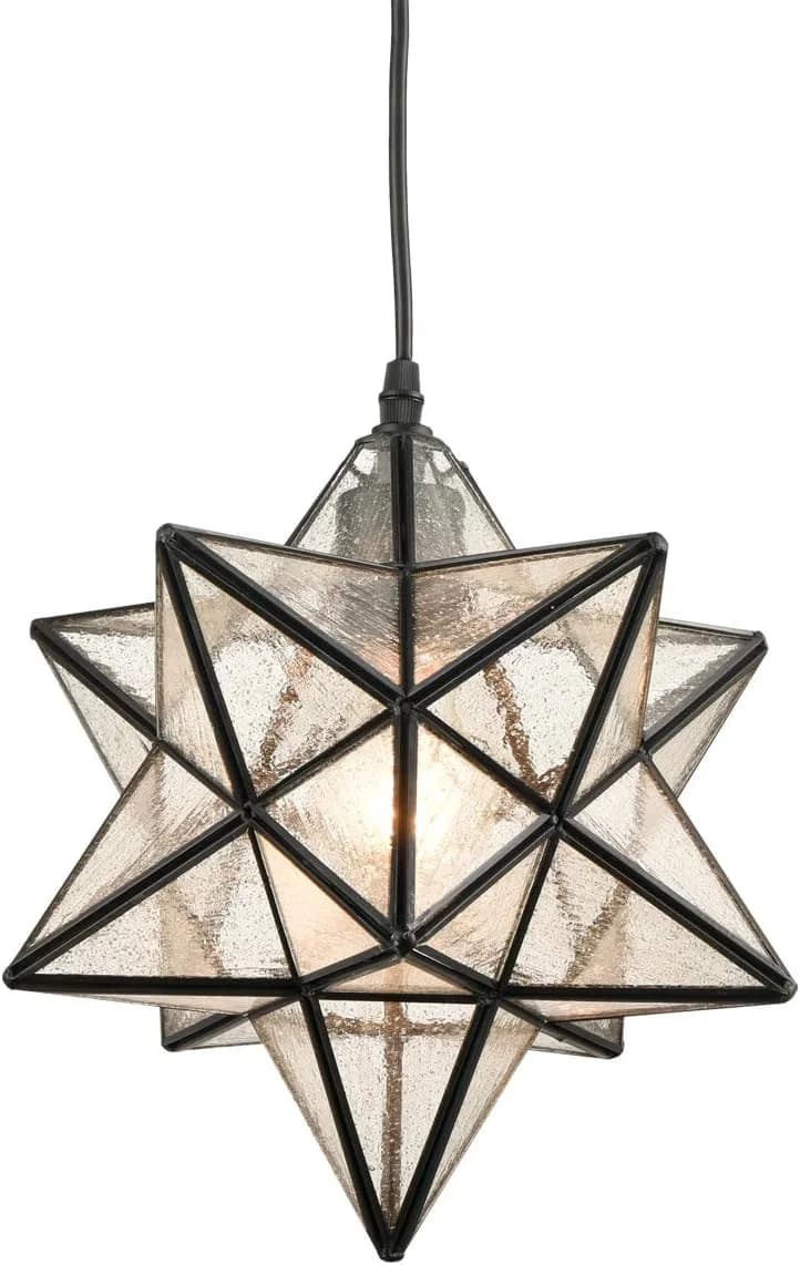 Seeded Glass Shade Industrial Moravian Star Light Pendant Lighting