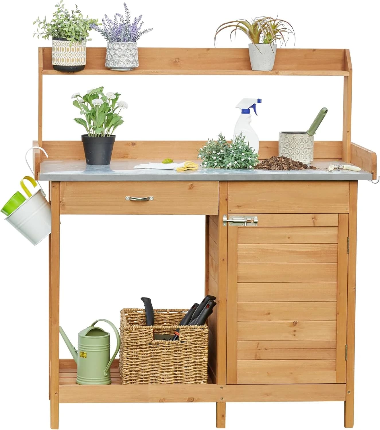 Yaheetech Potting Bench Outdoor Potting Table with Storage,Natural Wood