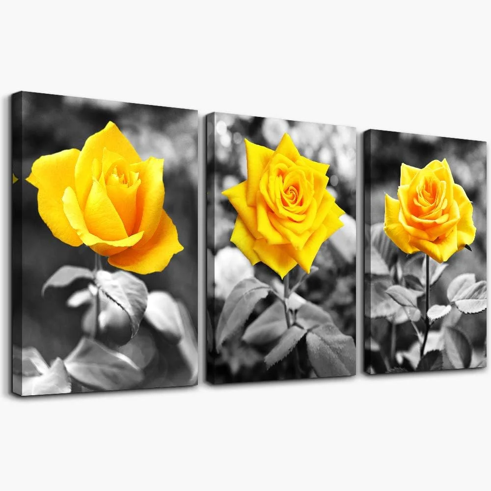 Canvas Wall Art For Bedroom Living Room Bathroom Wall Decor For Kitchen Wall Pictures Artwork Black And White Yellow Ros