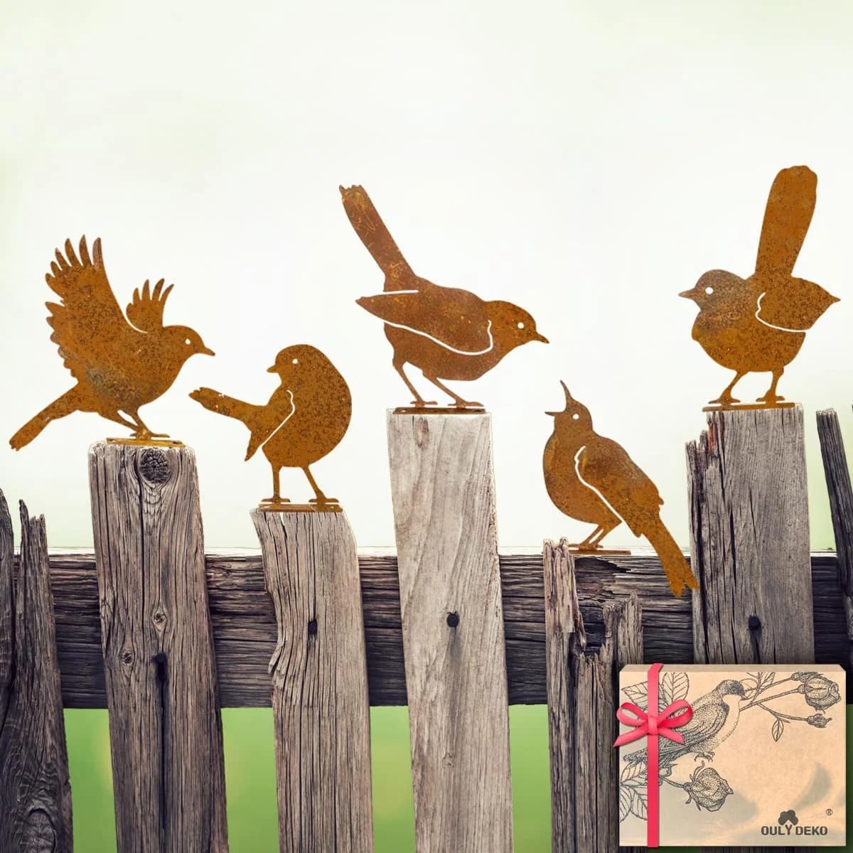 OULYDEKO 5PCS Rusty Birds Decoration,Outdoor Bird Wall Decor,Metal Birds Yard Decor, Metal Birds Craft Statue Ornaments