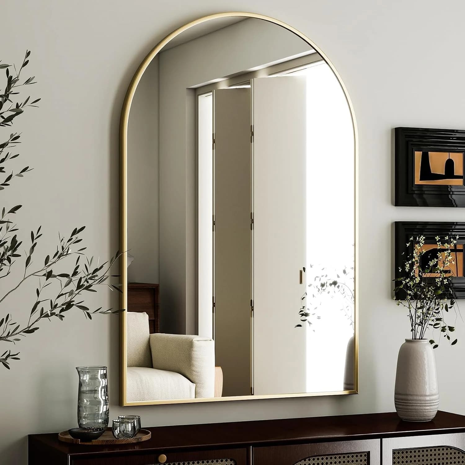 HARRITPURE Arched Wall Mirror 24"x36" Gold Metal Frame Vanity Mirrors