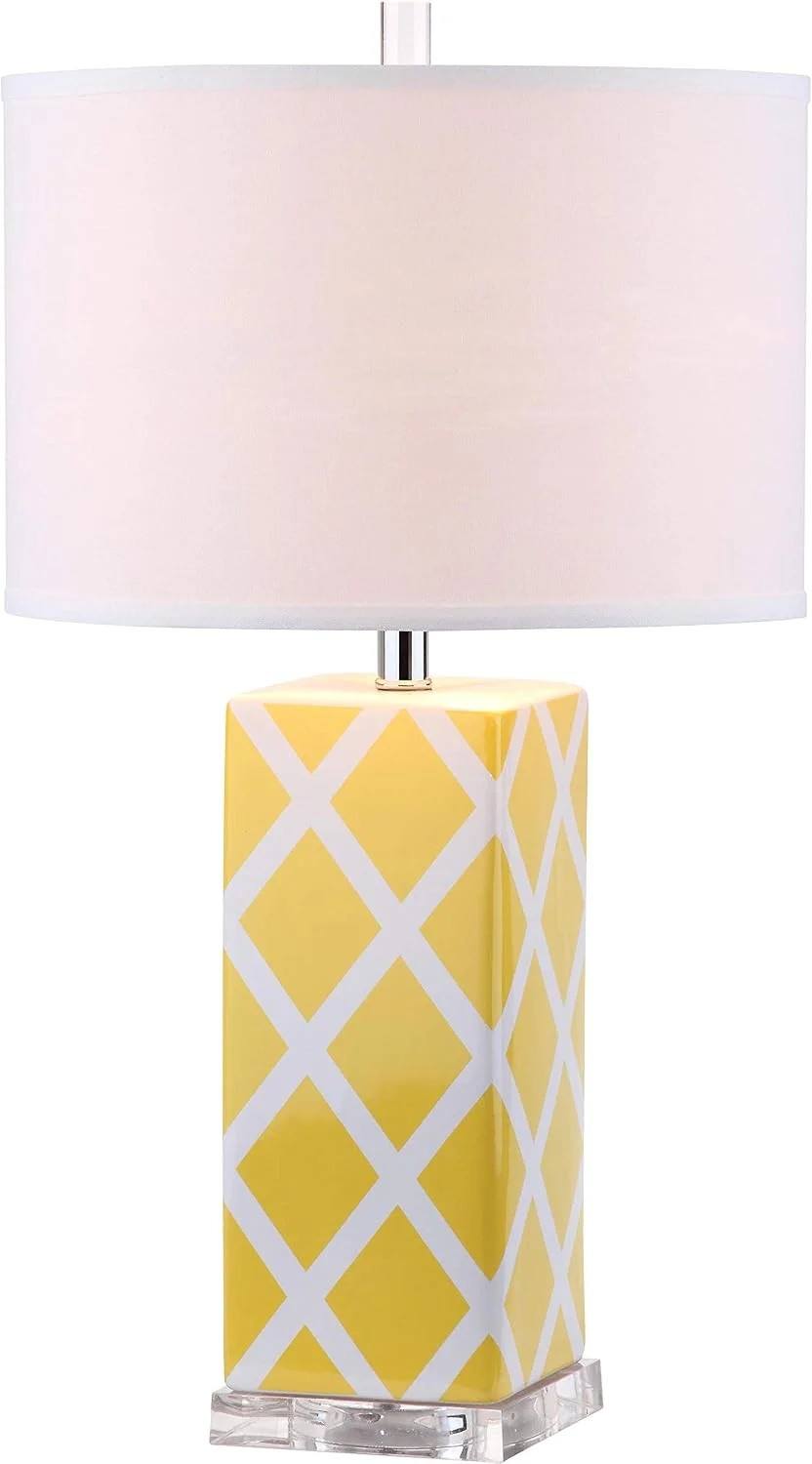 SAFAVIEH Lighting - Garden Lattice 27-Inch Ceramic Table Lamp - Yellow - Contemporary Trellis Design - Ideal for Living