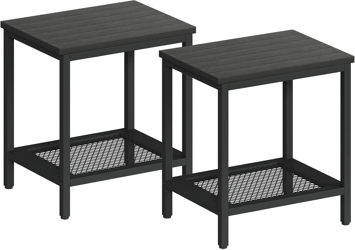 Outdoor Side Table with Storage 2-Tier Patio End Table,Black 2PC