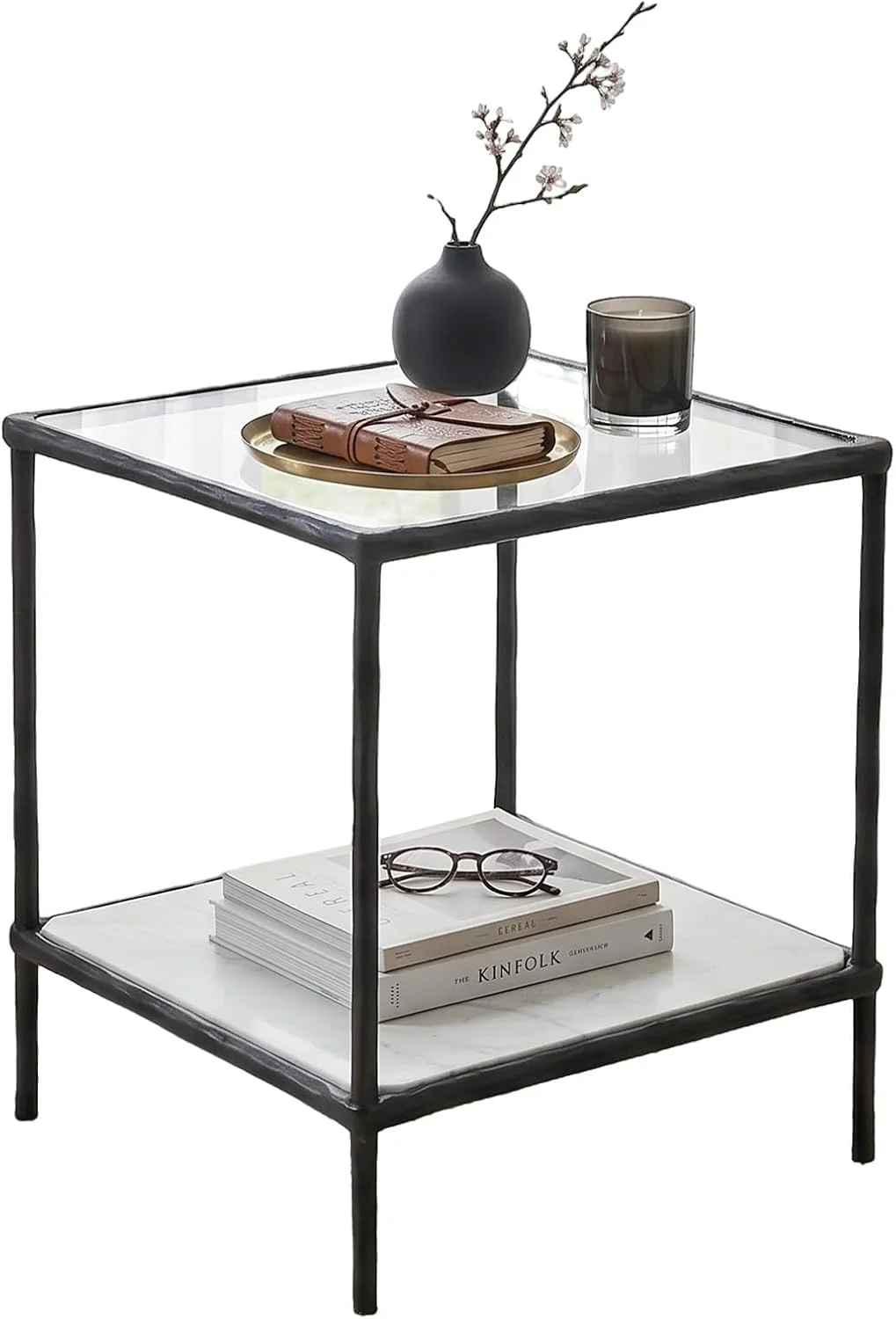 Signature Design by Ashley Modern Glass and Marble End Table, Ryandale