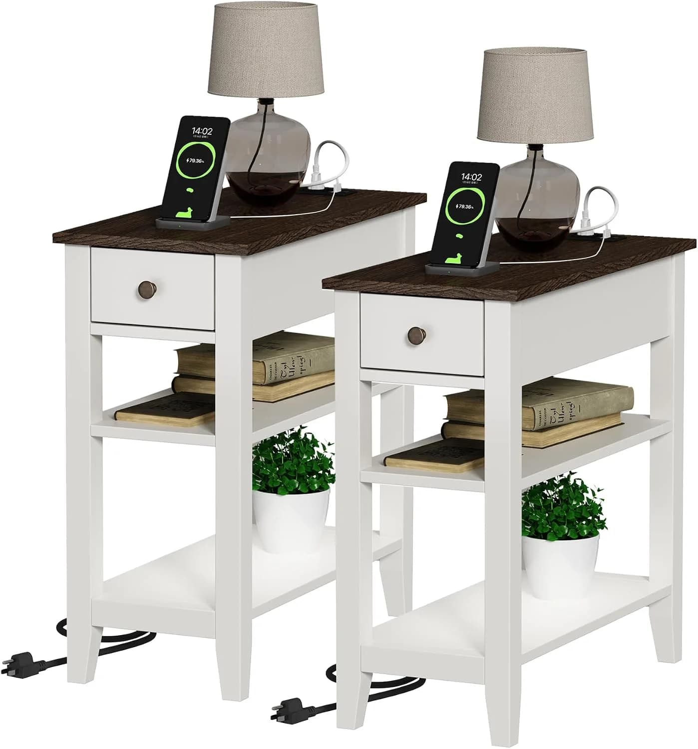 ChooChoo Farmhouse end Table Set of 2 with Charging Station