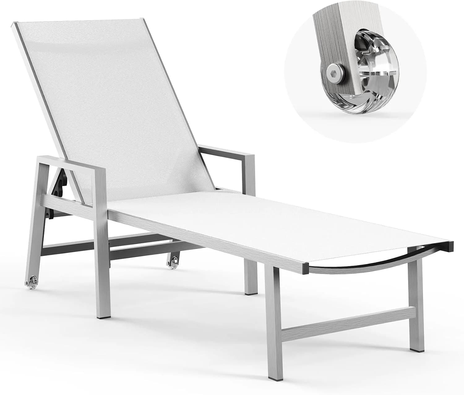 Vexwalx Patio Chaise Lounge Outdoor with Wheels&Armrests, Aluminum Pool Lounge Chairs 5-Position Adjustable Recliner, Su