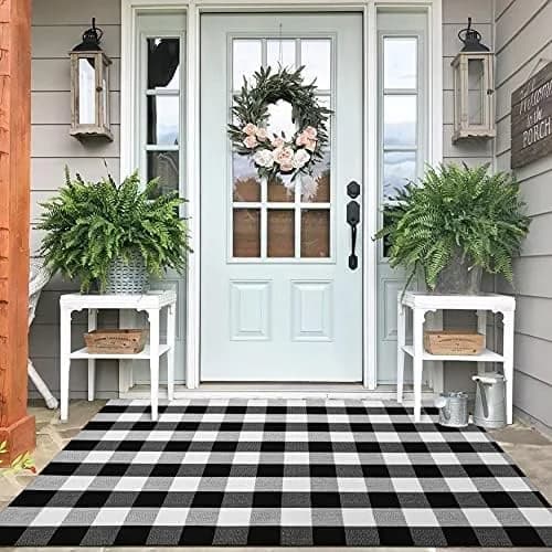 IOHOUZE 4x6 Buffalo Plaid Outdoor Rug, Washable Front Porch, Black White